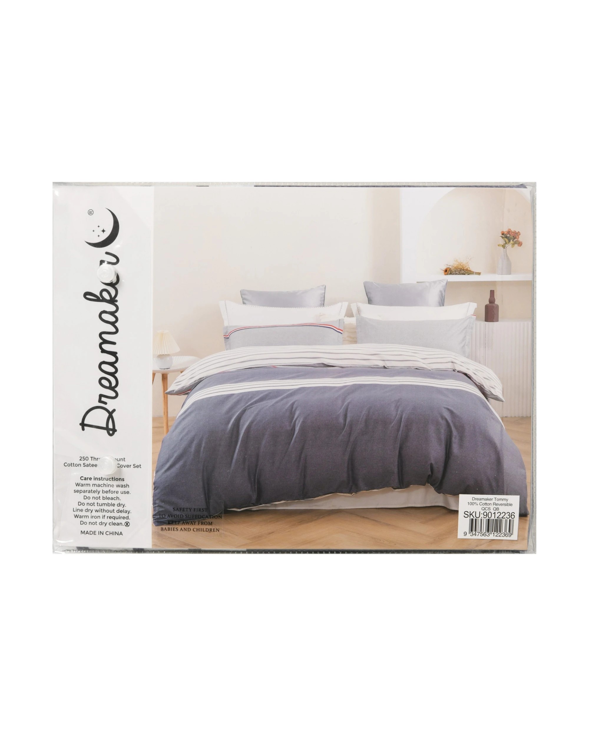 10 Dreamaker Tommy 100% Cotton Reversible Quilt Cover Set - Queen Bed - Dark Blue and White, 10 of 10