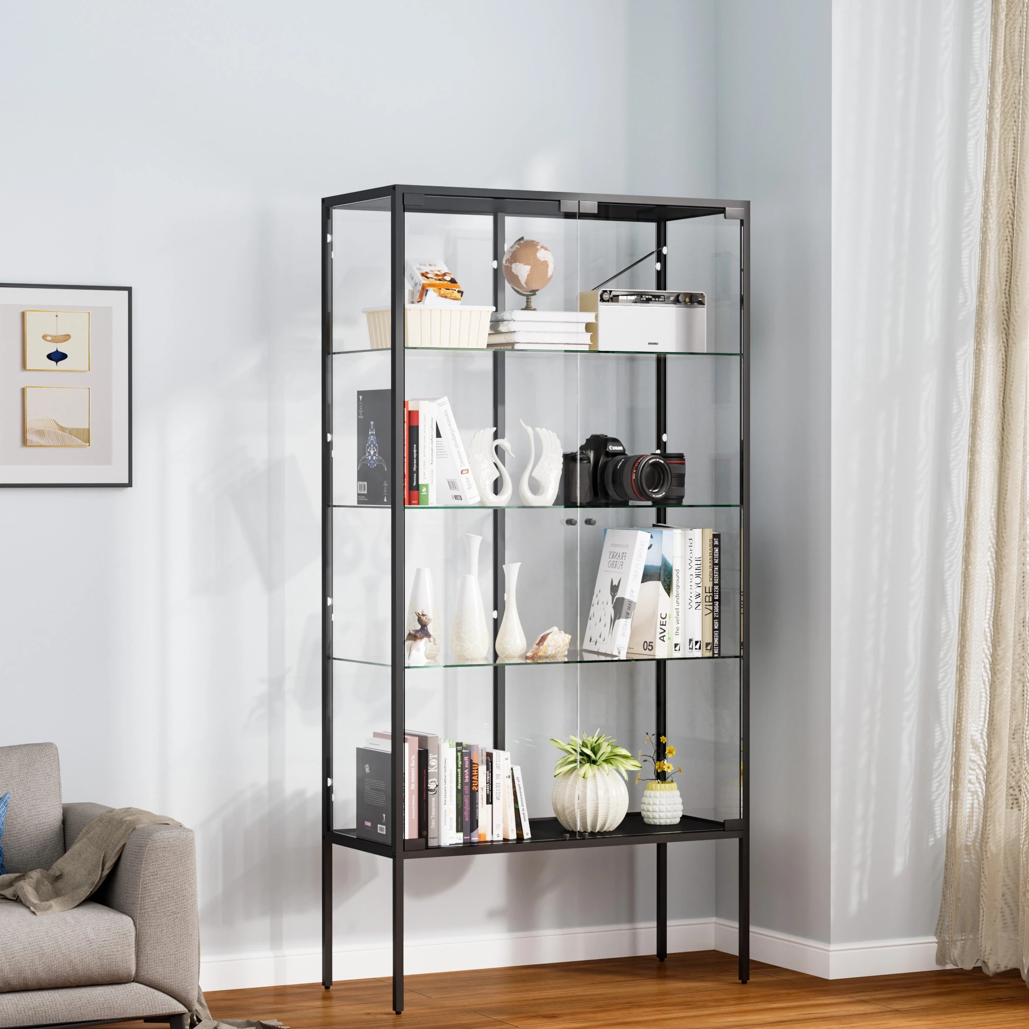 8 Stacked Glass Display Cabinet Heavy Duty 160cm Tall High Transparency Jewlery, 8 of 9