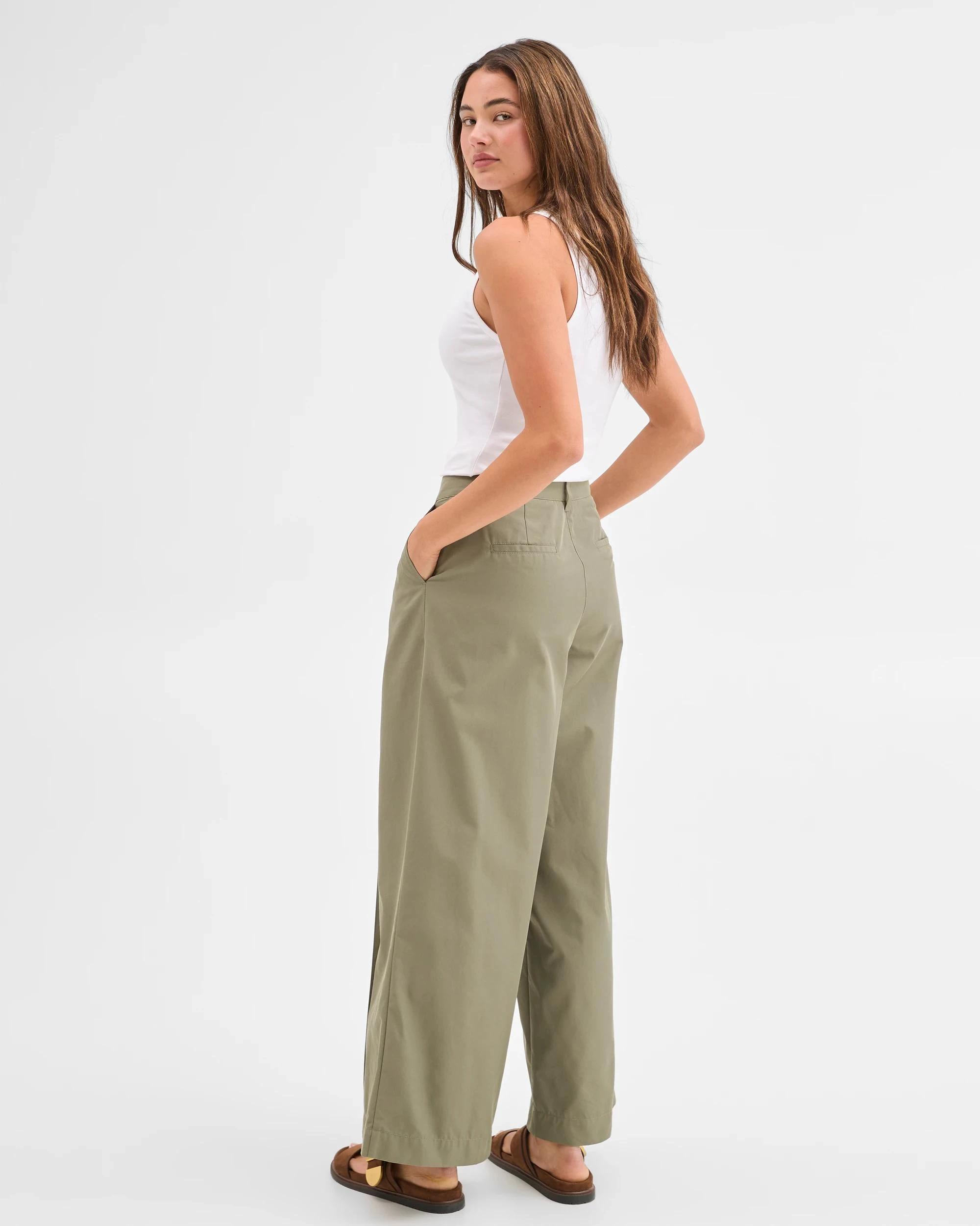 7 Lily Loves Australian Cotton Blend Pleated Wide Leg Pants SMOKEY OLIVE, 7 of 7