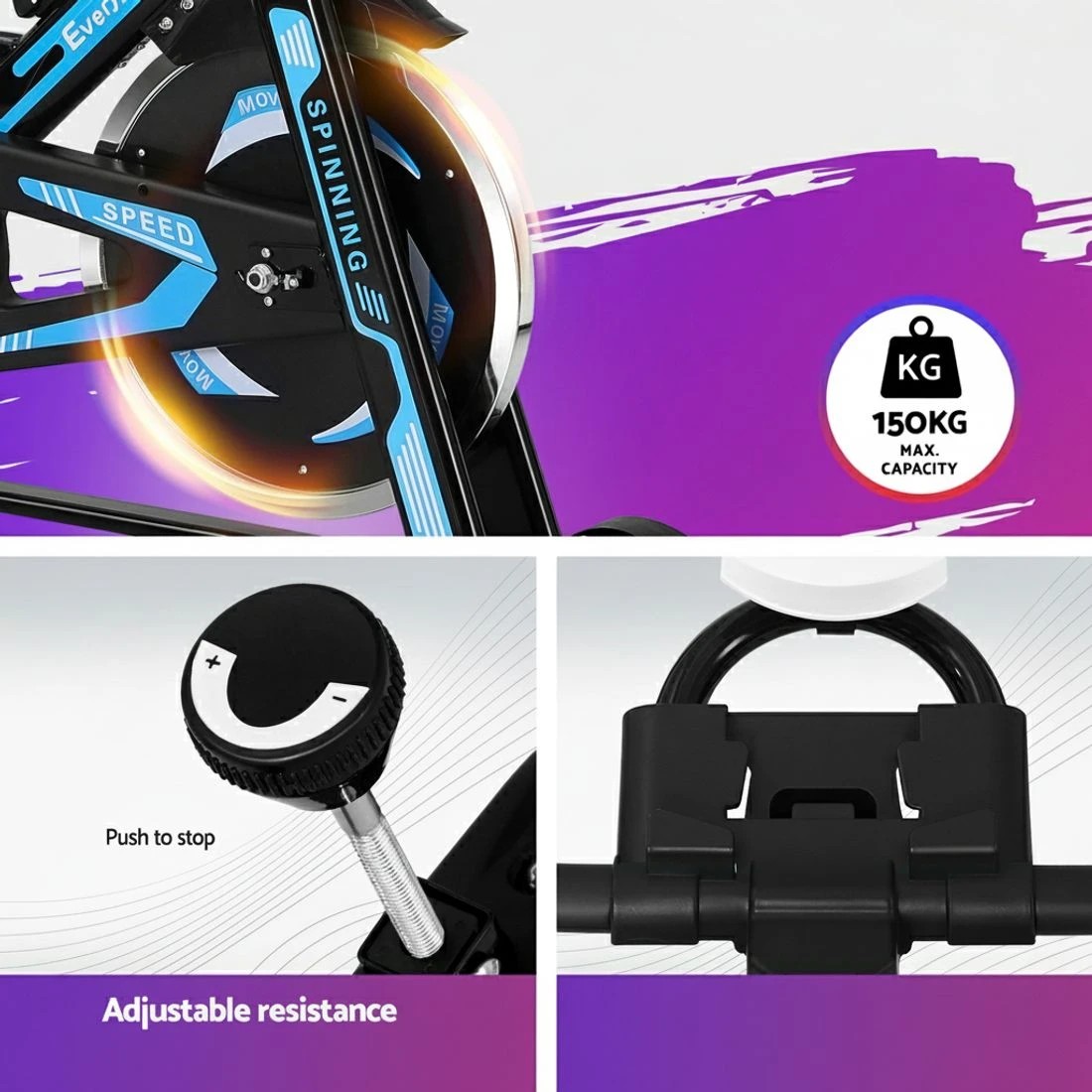 6 Everfit Spin Bike Exercise Bike 13KG Flywheel Fitness 150kg - Multi, 6 of 6