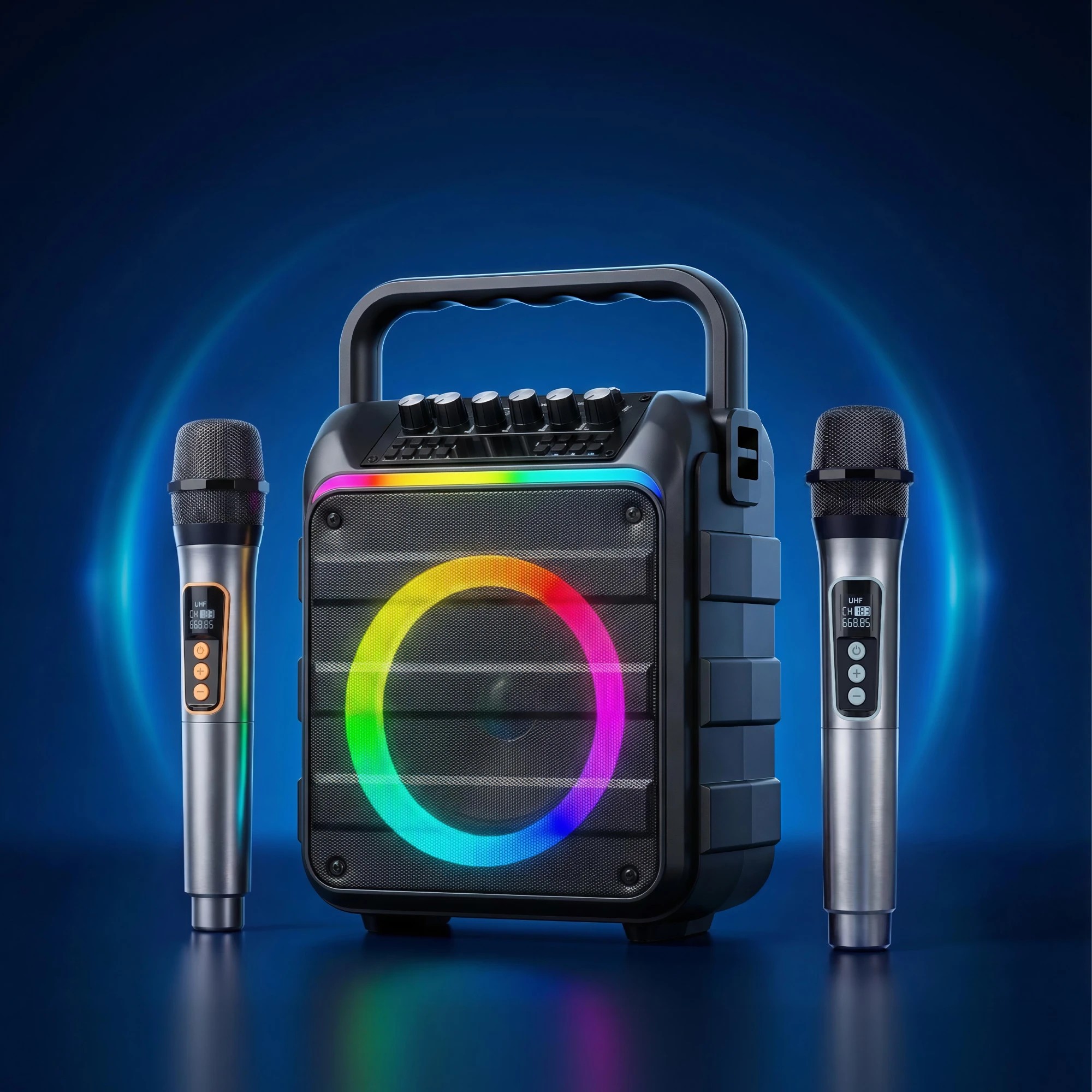 6 Alpha Portable Karaoke Machine with 2 Wireless Microphones for Adults Kids Bluetooth 5.3 - Black, 6 of 8