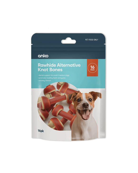 16 Pack Pet Treat Rawhide Alternative Knot Bones - Small