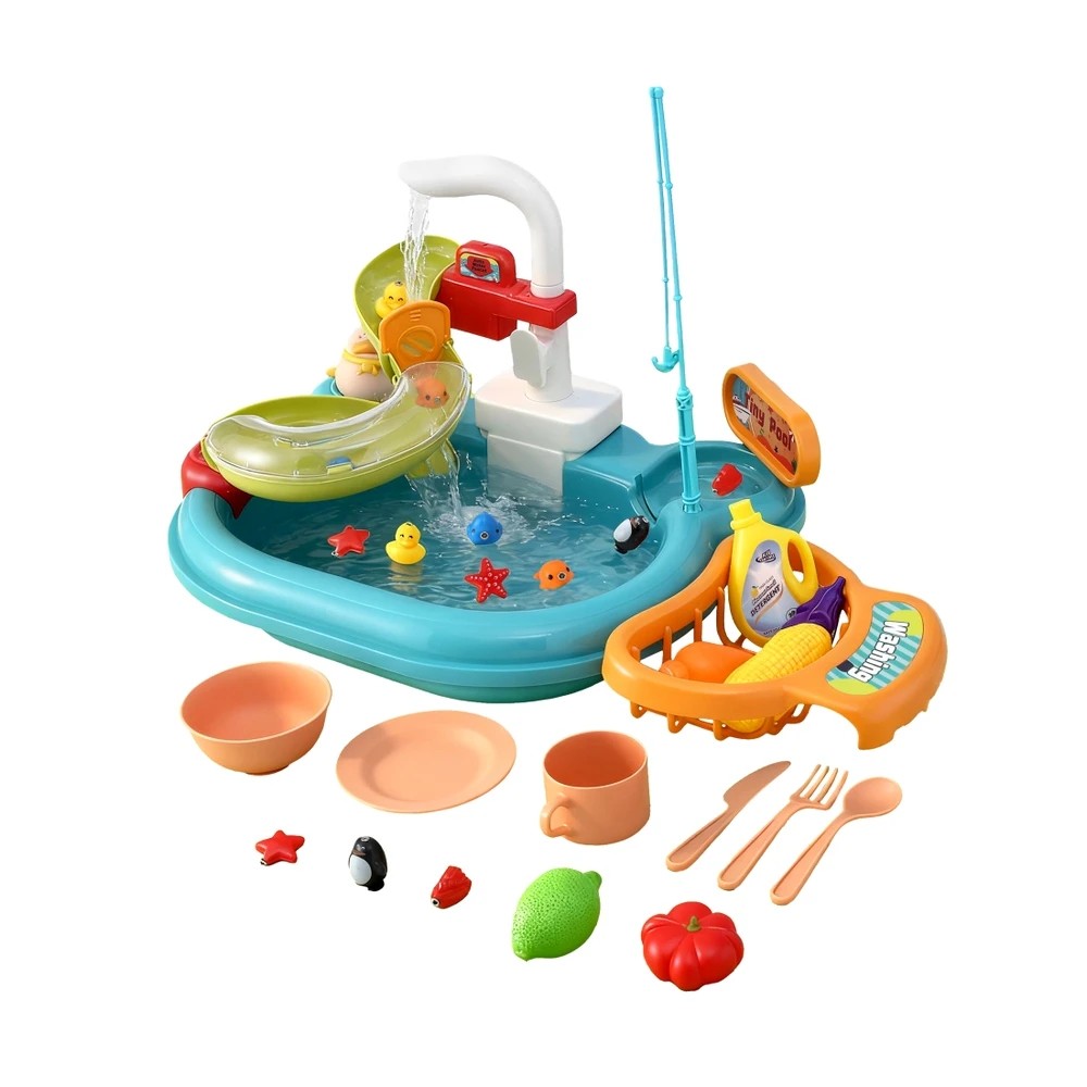 1 Keezi Kids Pretend Play Kitchen Sink with Faucet Floating Fishing Toys Play food - Multi, 1 of 2