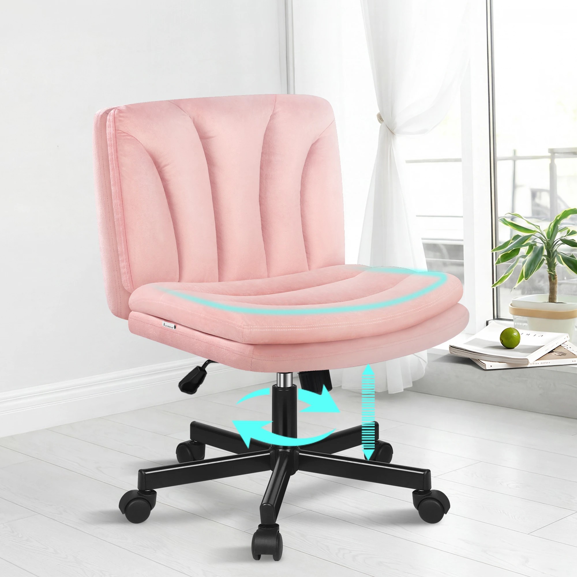 3 Alfordson Armless Office Desk Chair Mid Back Wide Seat w/ Wheels Velvet - Pink, 3 of 8