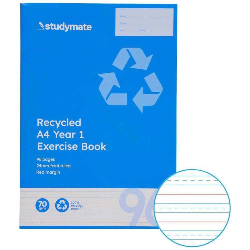 1 Studymate A4 24mm Exercise Book Year 1 QLD 96 Page Recycled, 1 of 3