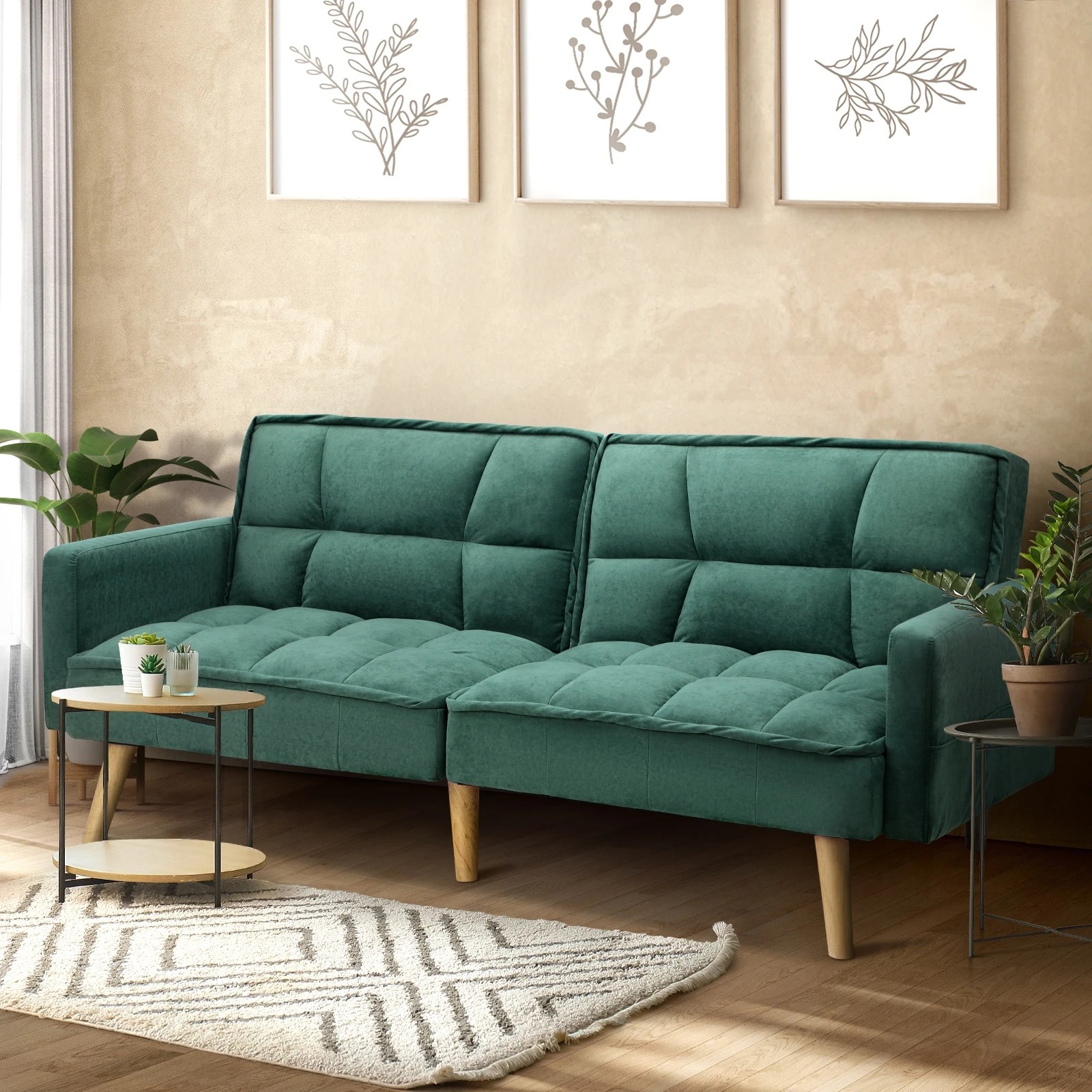 2 Oikiture Sofa Bed Futon Convertible Velvet Lounge Couch 3-seater Recliner
 - Green, 2 of 10