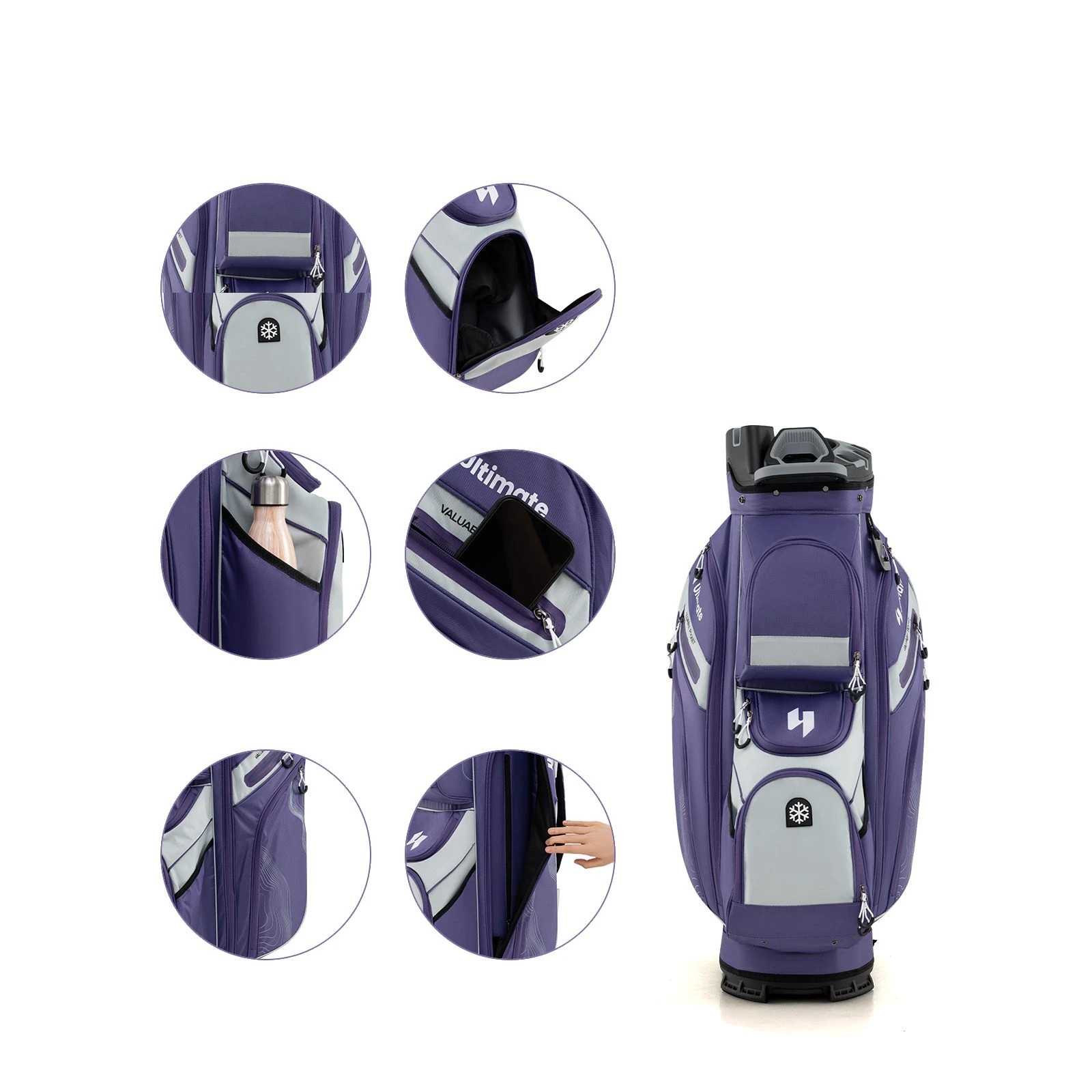 2 Costway Golf Cart Bag Molded Lock Top Golf Travel Bag w/14-Way Dividers & 11 Pockets Men Women Club - Purple, 2 of 4