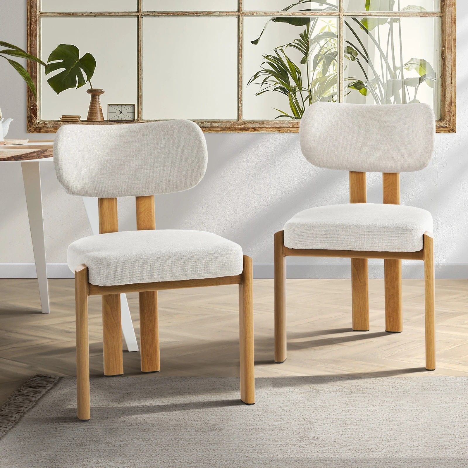 3 Oikiture Set of 2 Dining Chairs Linen Fabric Kitchen Chair Padded Seat - Multi - Multi, 3 of 9