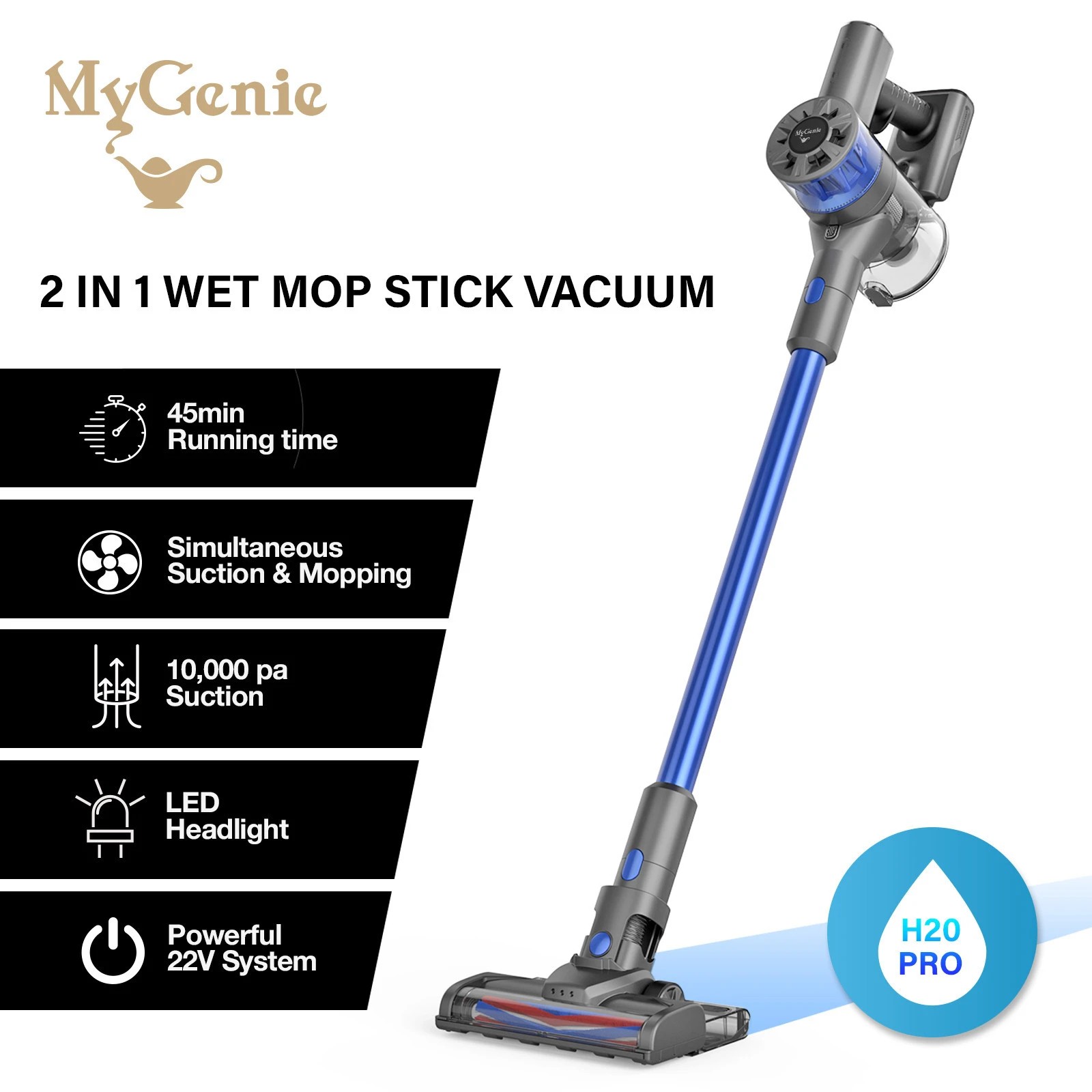 8 MyGenie H20 PRO Wet Mop 2-IN-1 Cordless Stick Vacuum Cleaner Handheld Recharge - Blue, 8 of 10