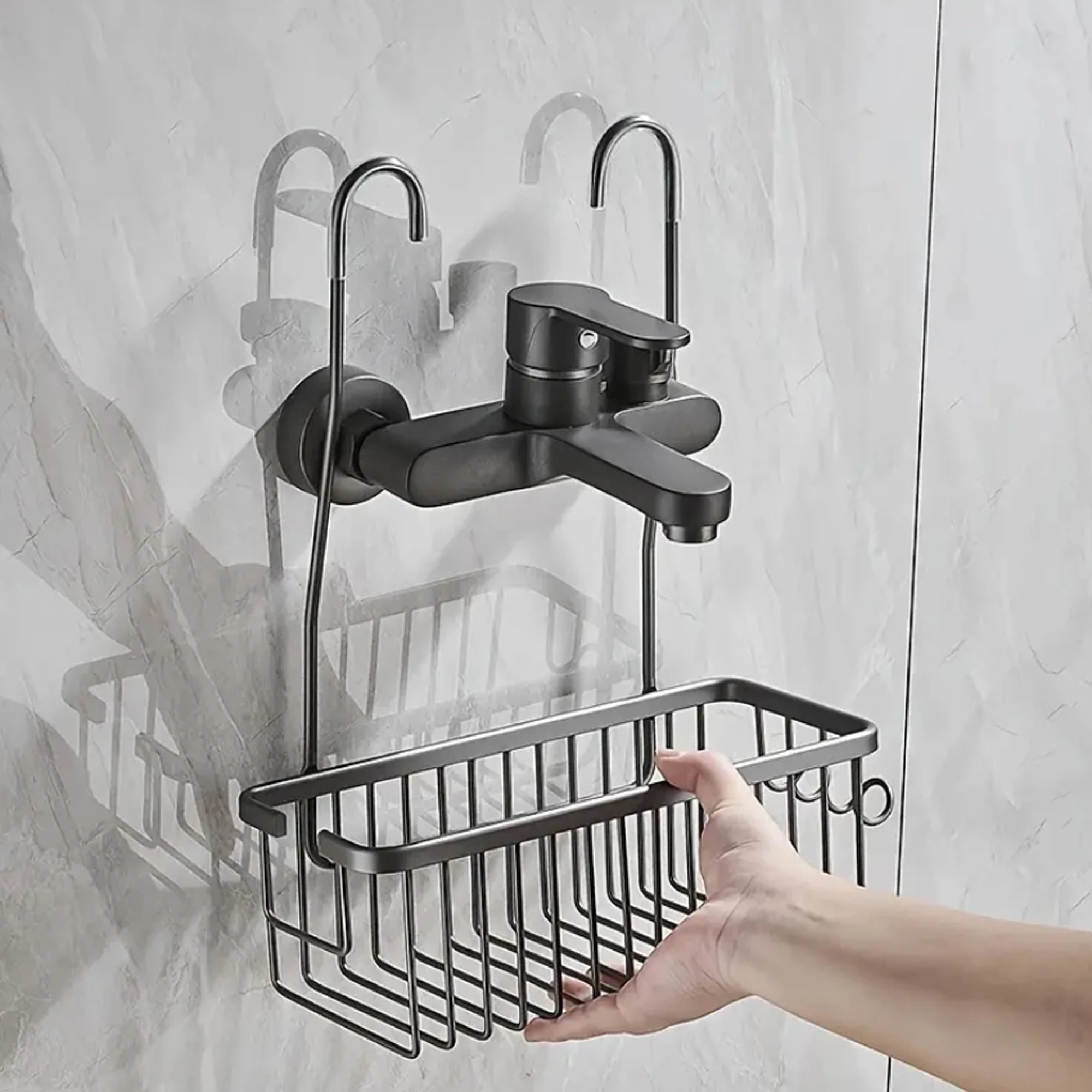 2 TODO Hanging Shower Rack Bathroom Caddy Aluminium Alloy Rust Free Waterproof Bath Storage Organizer - Grey - Grey, 2 of 6