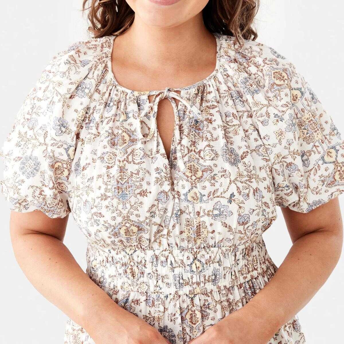 6 Short Sleeve Shirred Waist Midi Dress BOHO FLORAL BRUNI BLUE, 6 of 10