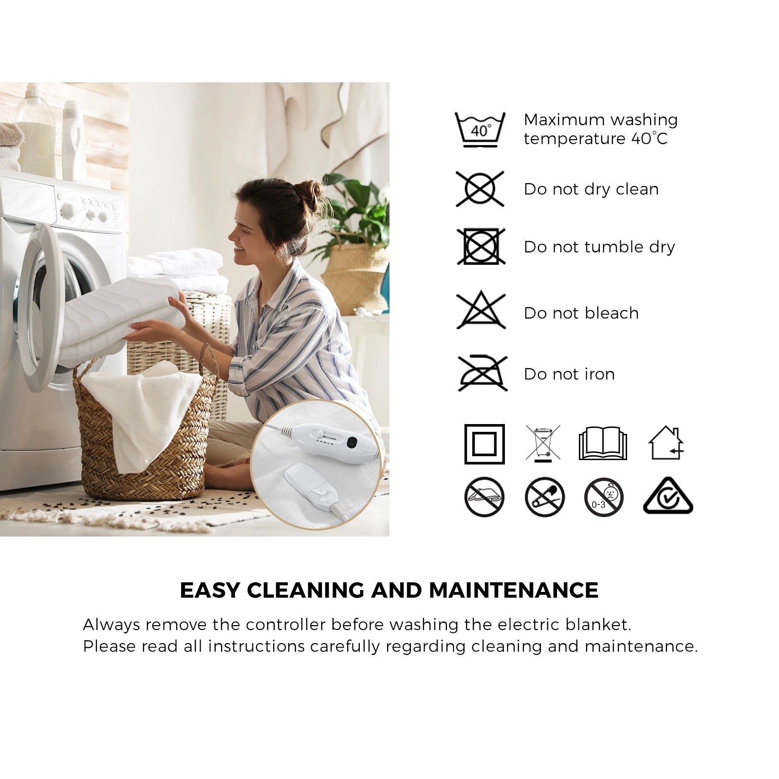 8 Bedra Bedding Electric Blanket Fully Fitted Polyester Winter Heated Underlay Queen - Queen Bed - White, 8 of 10