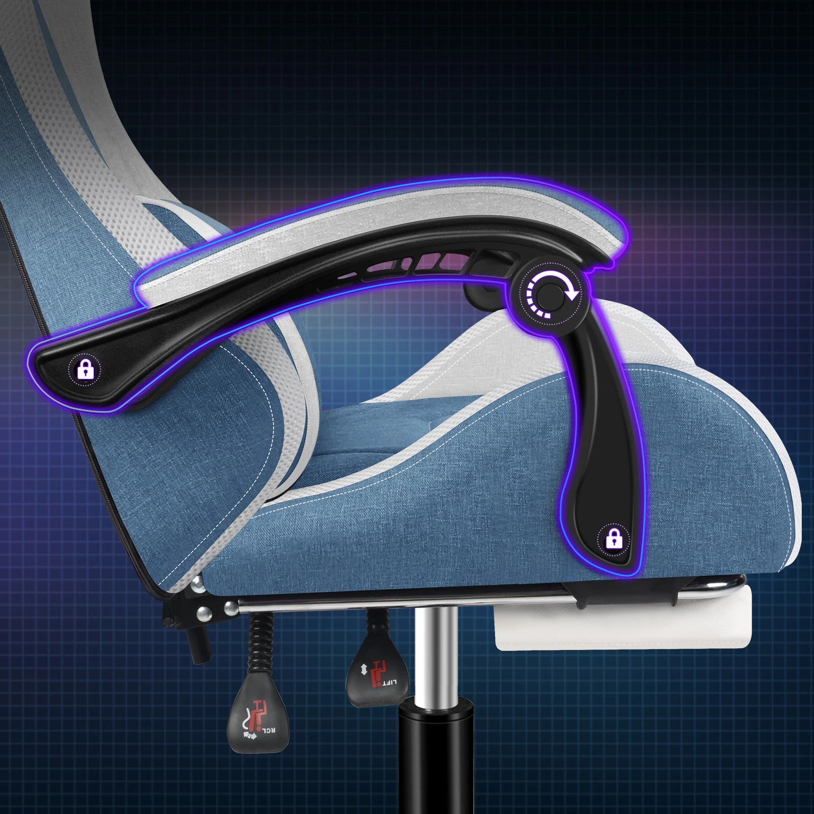 3 Alfordson Gaming Chair Office Massage 12 RGB LED Computer Seat Fabric - White Blue, 3 of 10