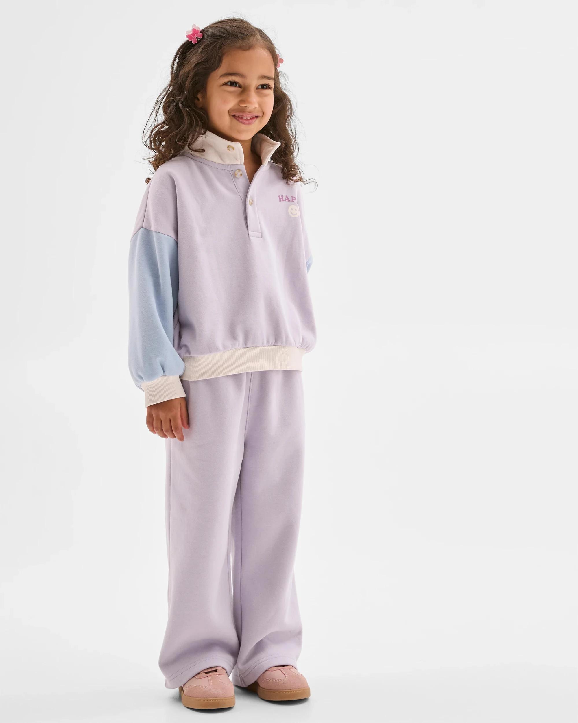 1 Target Kids Australian Cotton Blend Fashion Wide Leg Trackpants PURPLE COLOUR BLOCK, 1 of 5