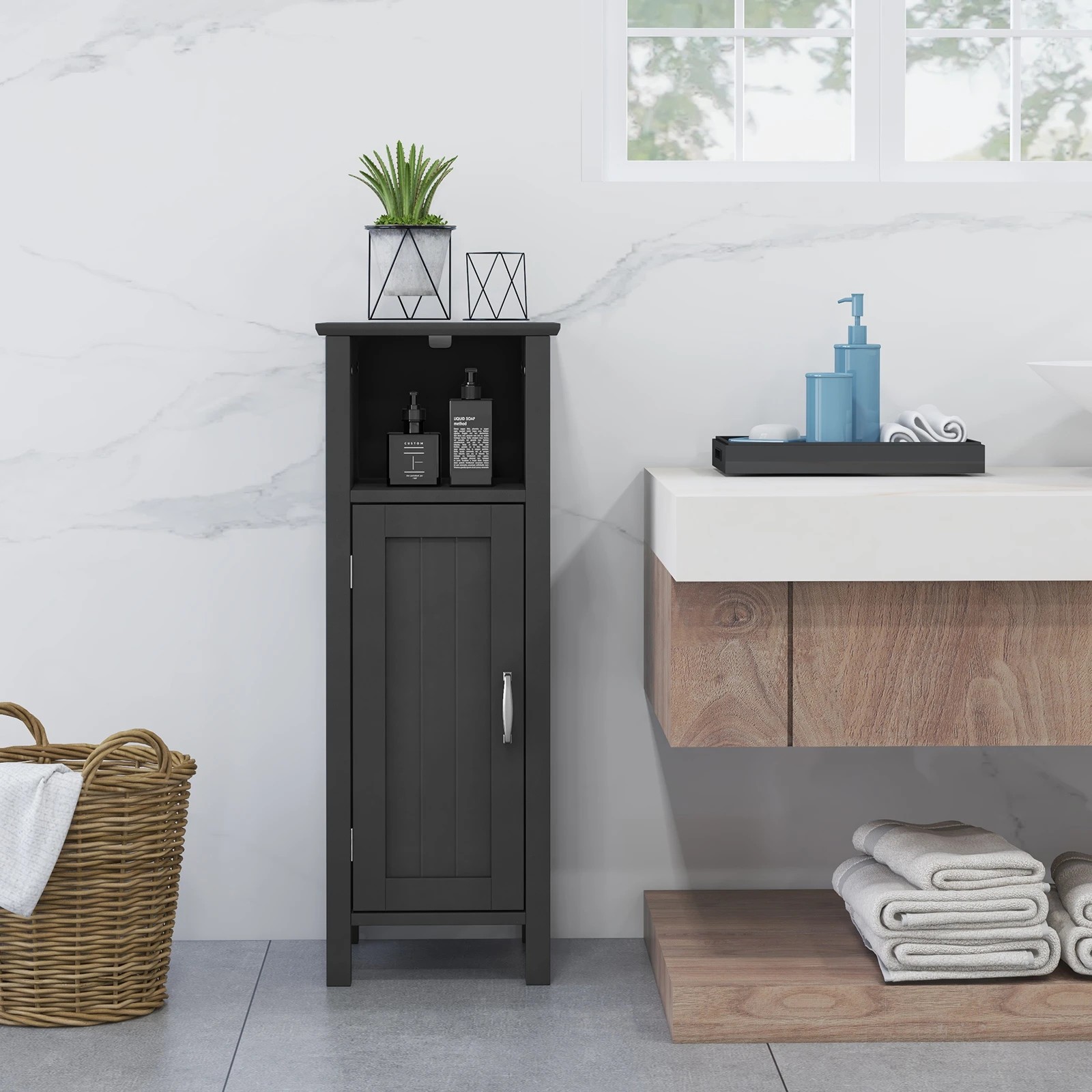 3 Costway Freestanding Bathroom Cabinet Wooden Storage Cabinet Floor Cupboard, 3 of 4