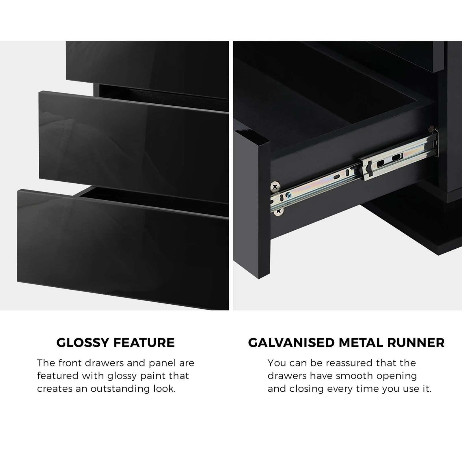 6 Oikiture Bedside Table Rgb Led Nightstand Cabinet 3 Drawers
 - Black, 6 of 10