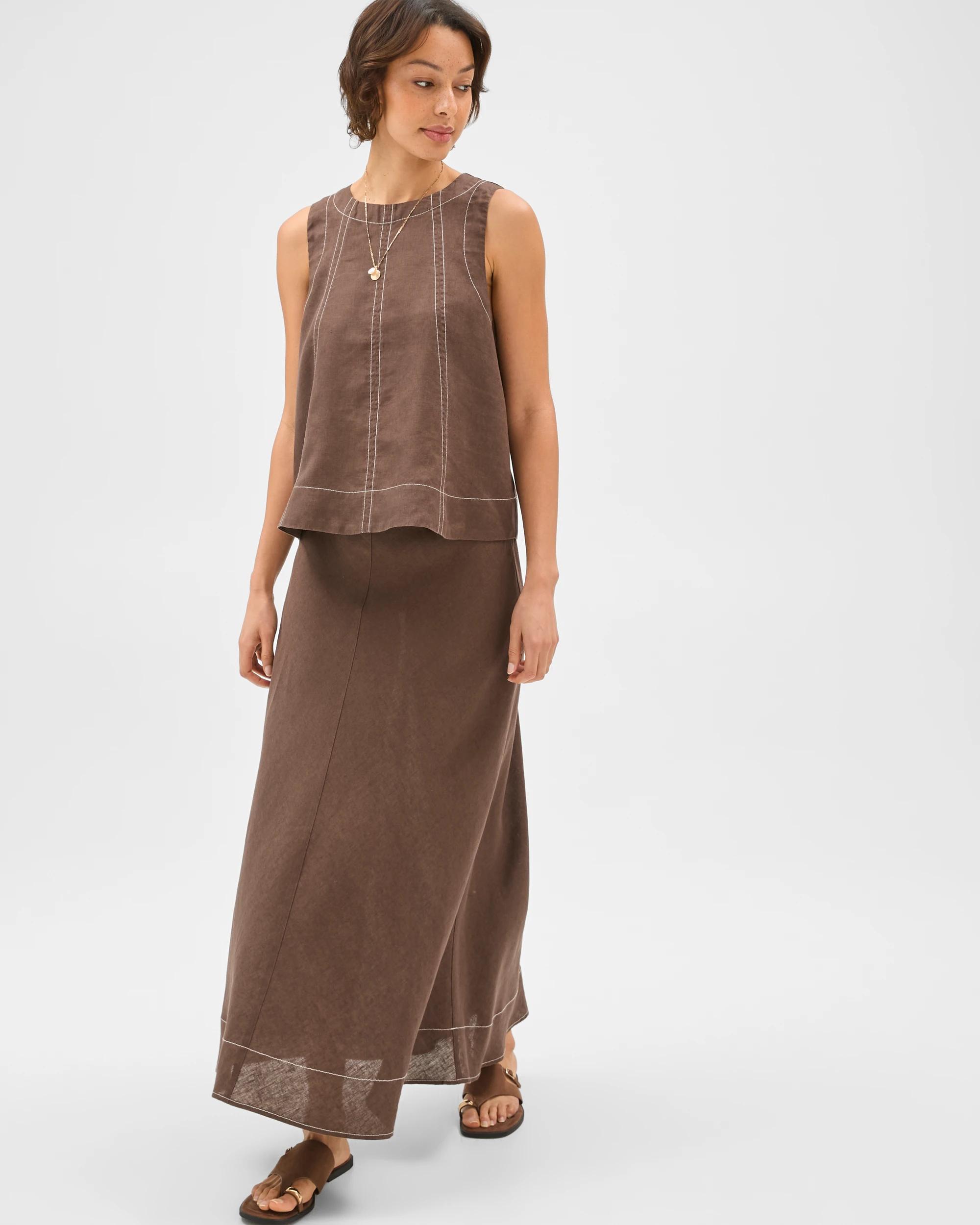 2 Target Woman European Linen Seam Detail Midi Skirt COFFEE BEAN, 2 of 7
