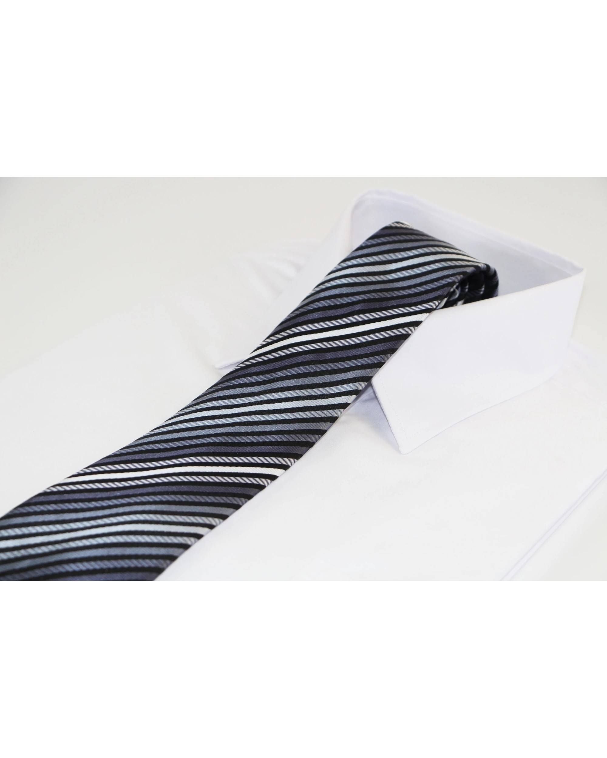 1 Zasel Mens Black, Greys & White Striped Patterned 8cm Neck Tie - Multi, 1 of 3