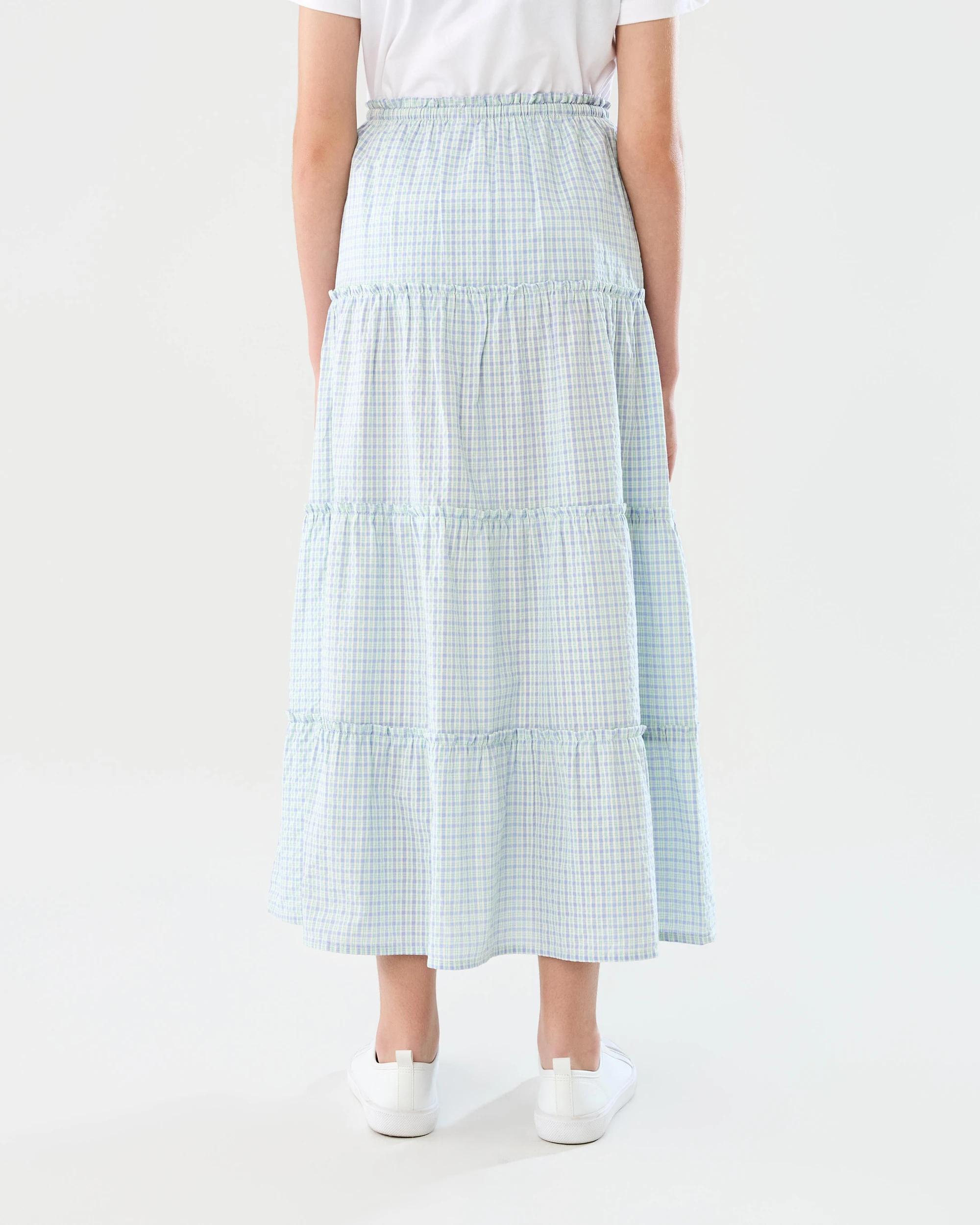 1 Tiered Check Maxi Skirt Blu Check, 1 of 7