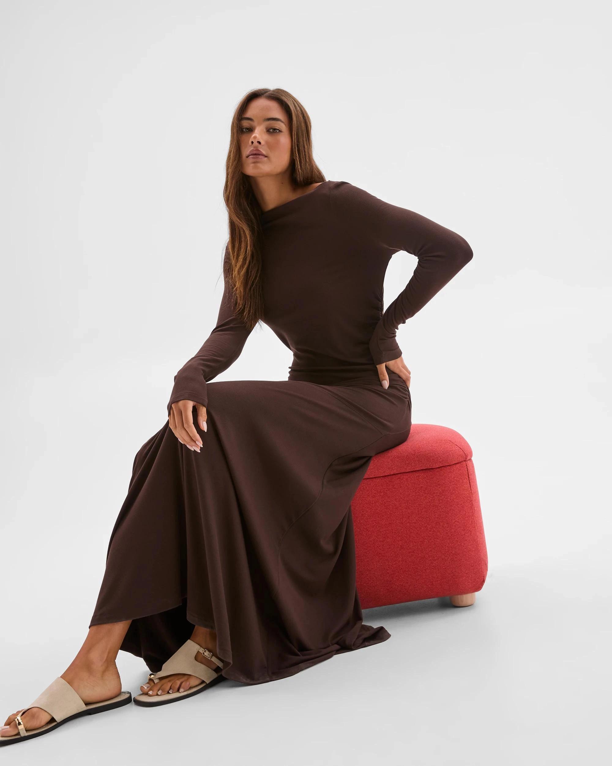 4 Lily Loves Drape Maxi Dress COFFEE BEAN, 4 of 6