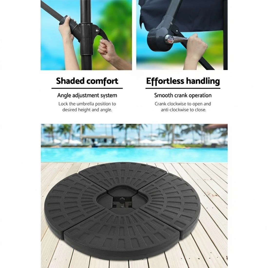 4 Instahut 3m Outdoor Umbrella w/Base Cantilever Beach Garden Patio - Blue, 4 of 6