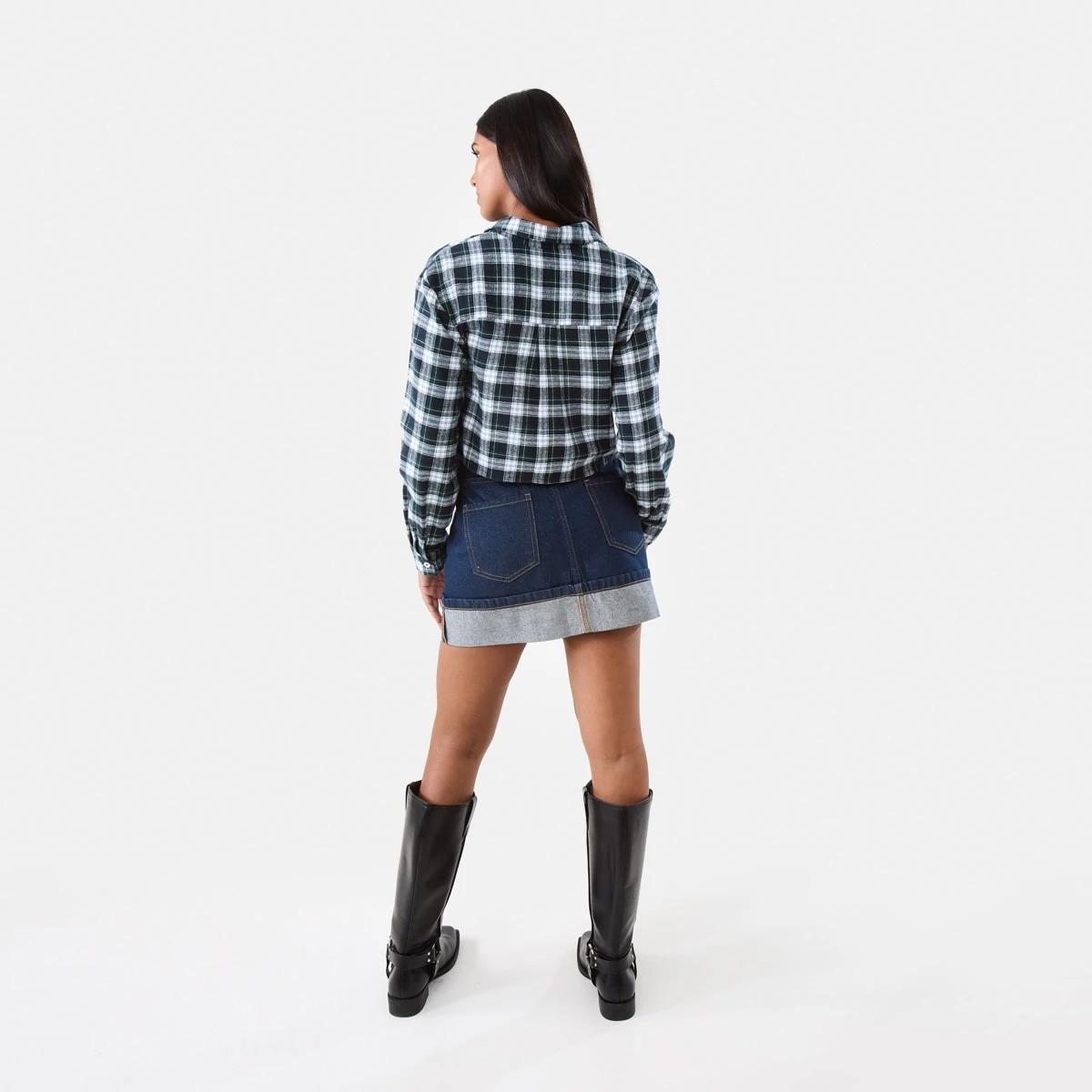 4 Long Sleeve Brushed Crop Shirt Green Chk, 4 of 7