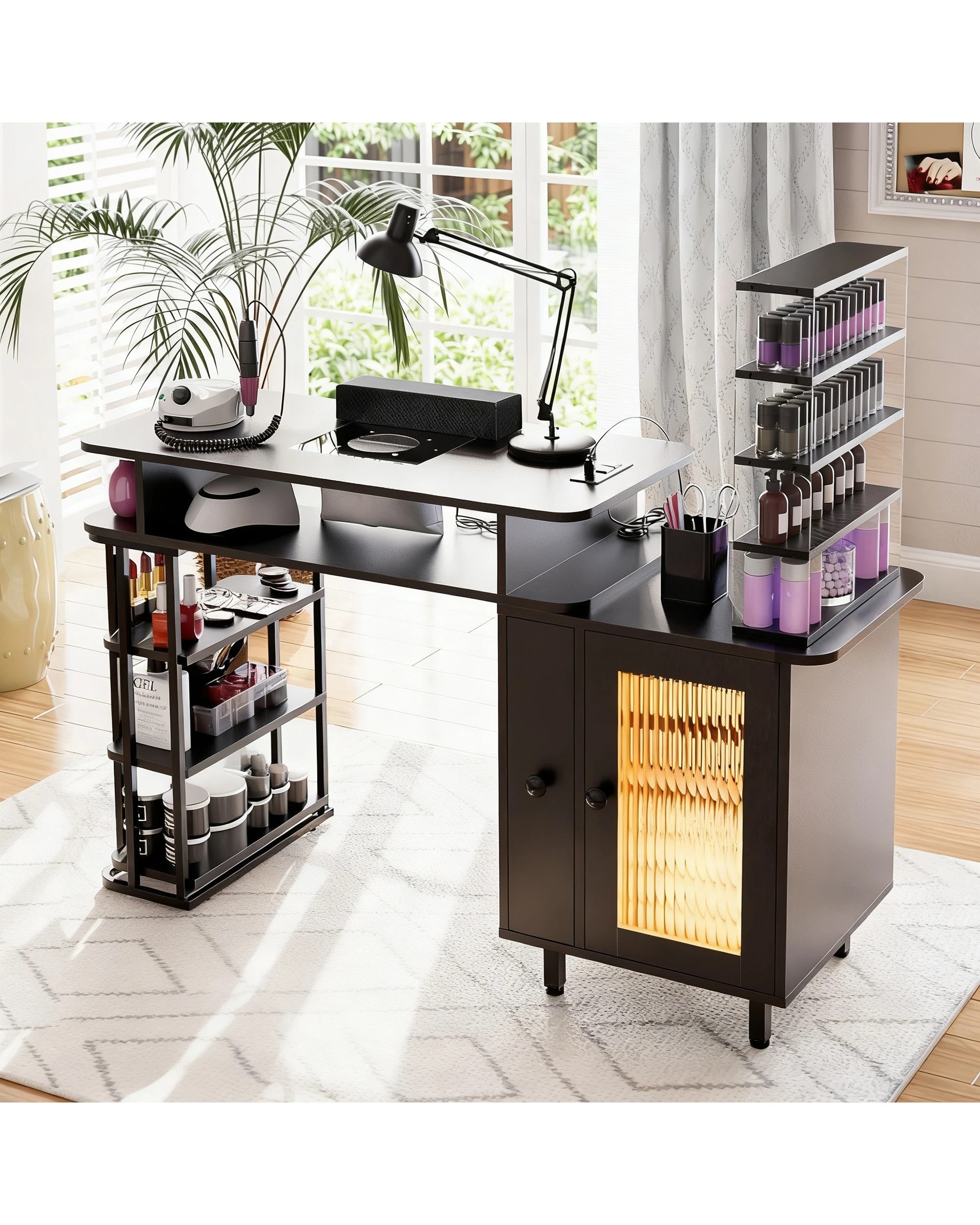 2 Advwin Manicure Table Dust with Dust Collector LED Light Charging Station - Black, 2 of 7