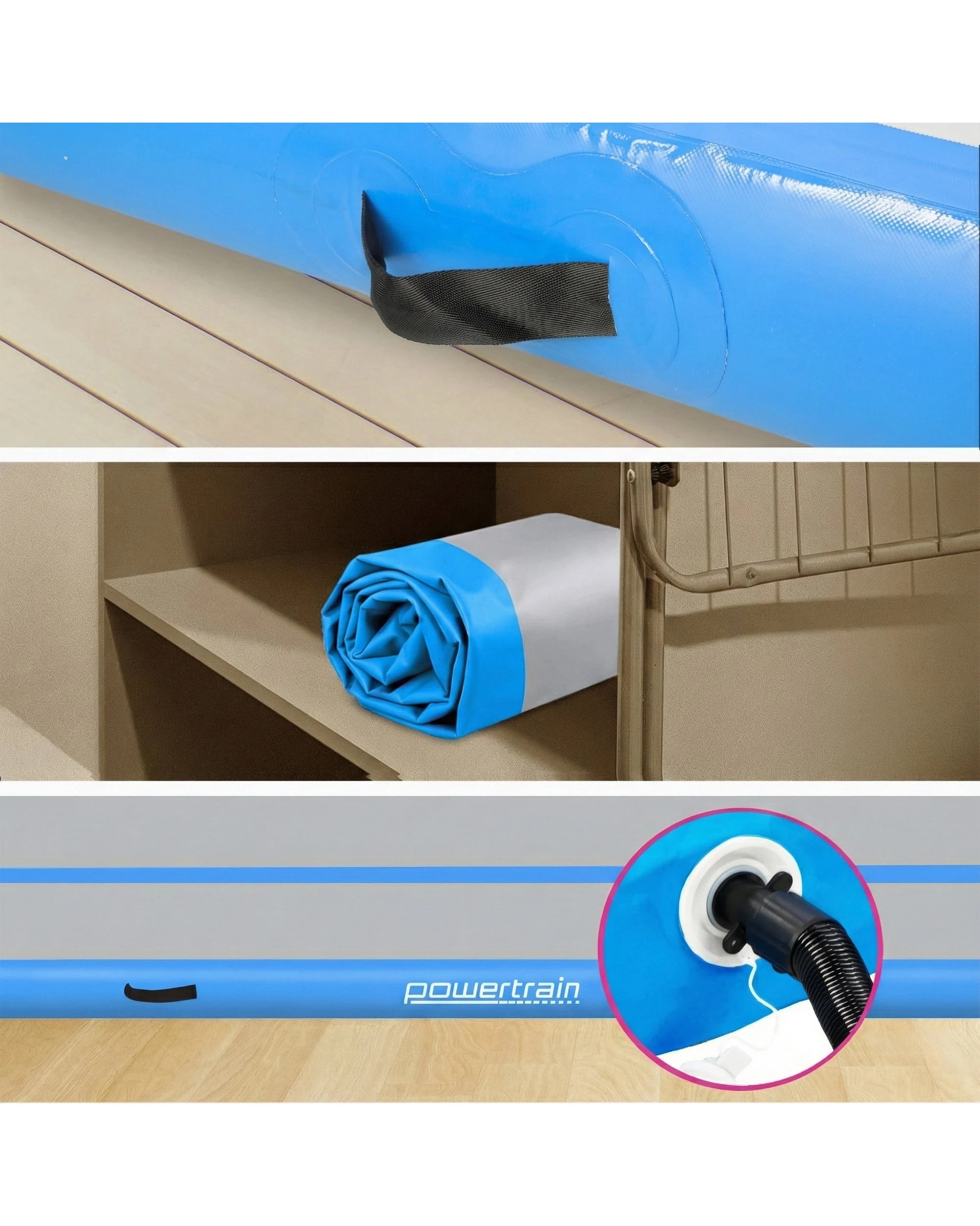 4 Powertrain 6M x 2M 20cm Air Track Gymnastics Tumbling Airtrack Exercise Yoga Mat Balance Beam Inflatable - Blue, 4 of 5
