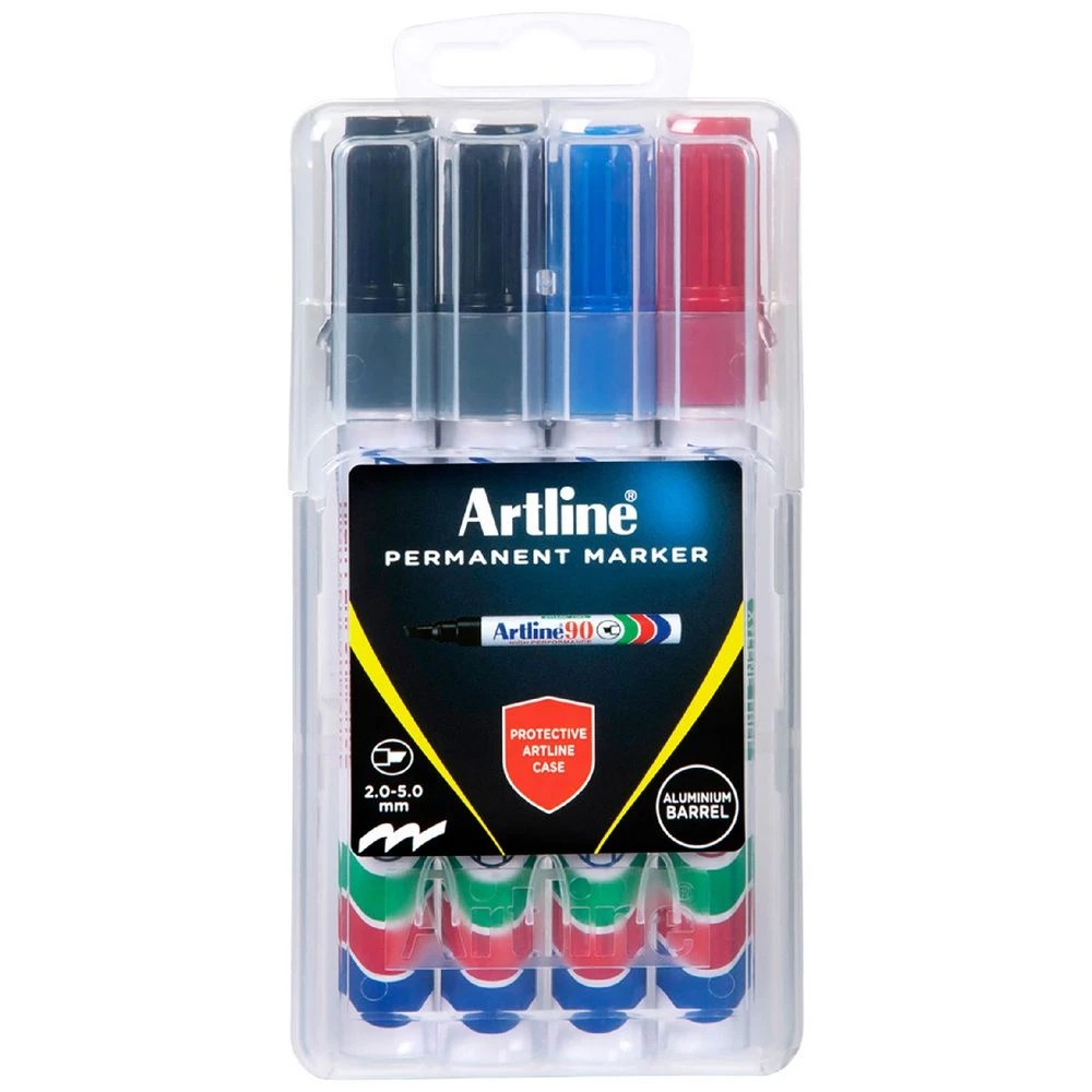 1 Artline 90 Permanent Markers Assorted 4 Pack, 1 of 5
