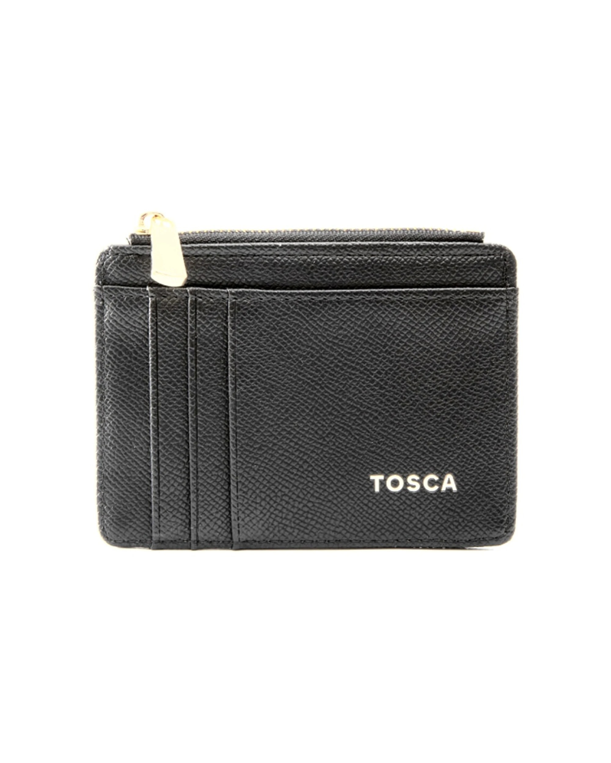 1 Tosca PU Wallet Textured Leather Cardholder Zip Around Slim Design - Black, 1 of 5