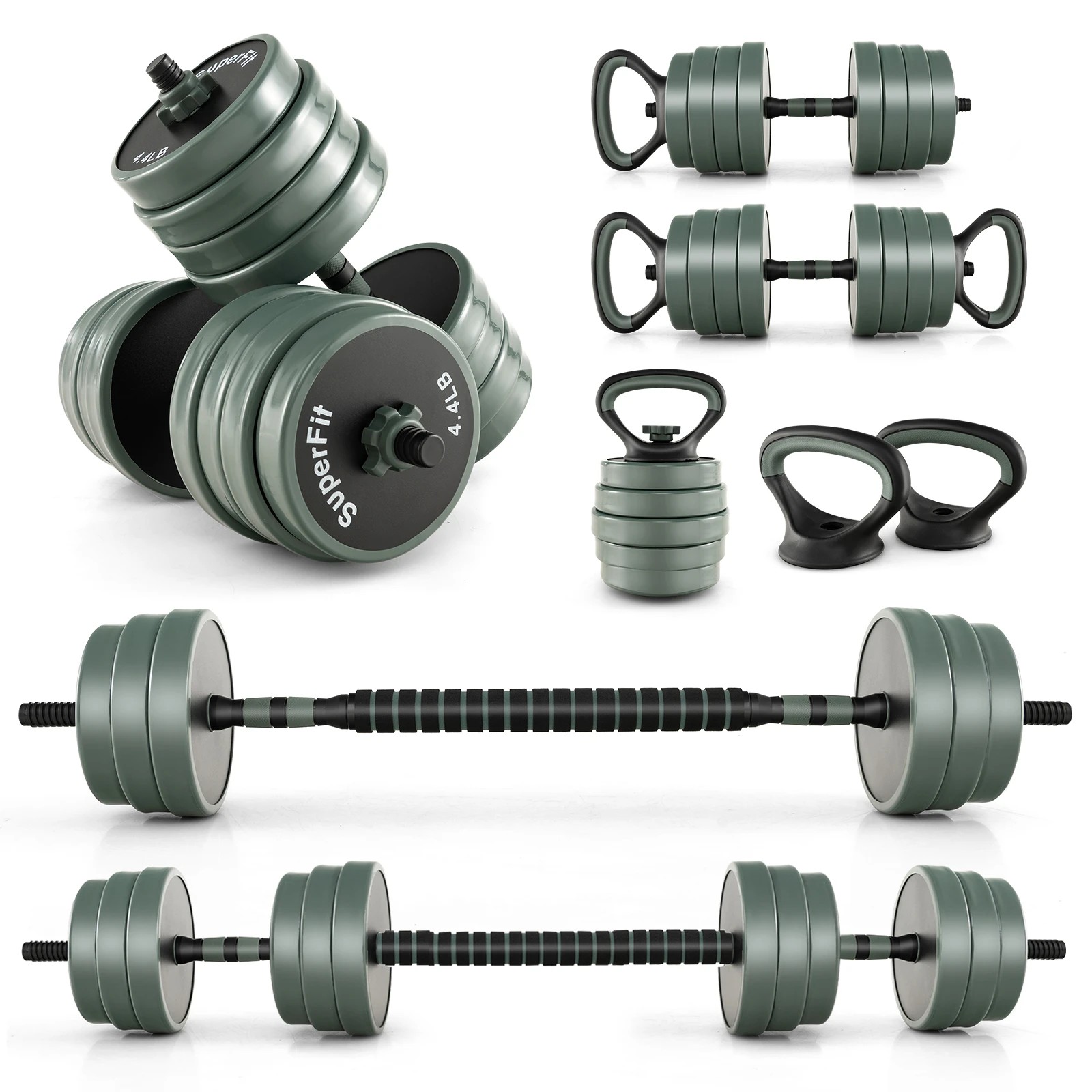 1 Costway 4in1 Dumbbell Set 39kg Total Adjustable Weight w/Connector Includes Barbell Kettlebells, 1 of 1