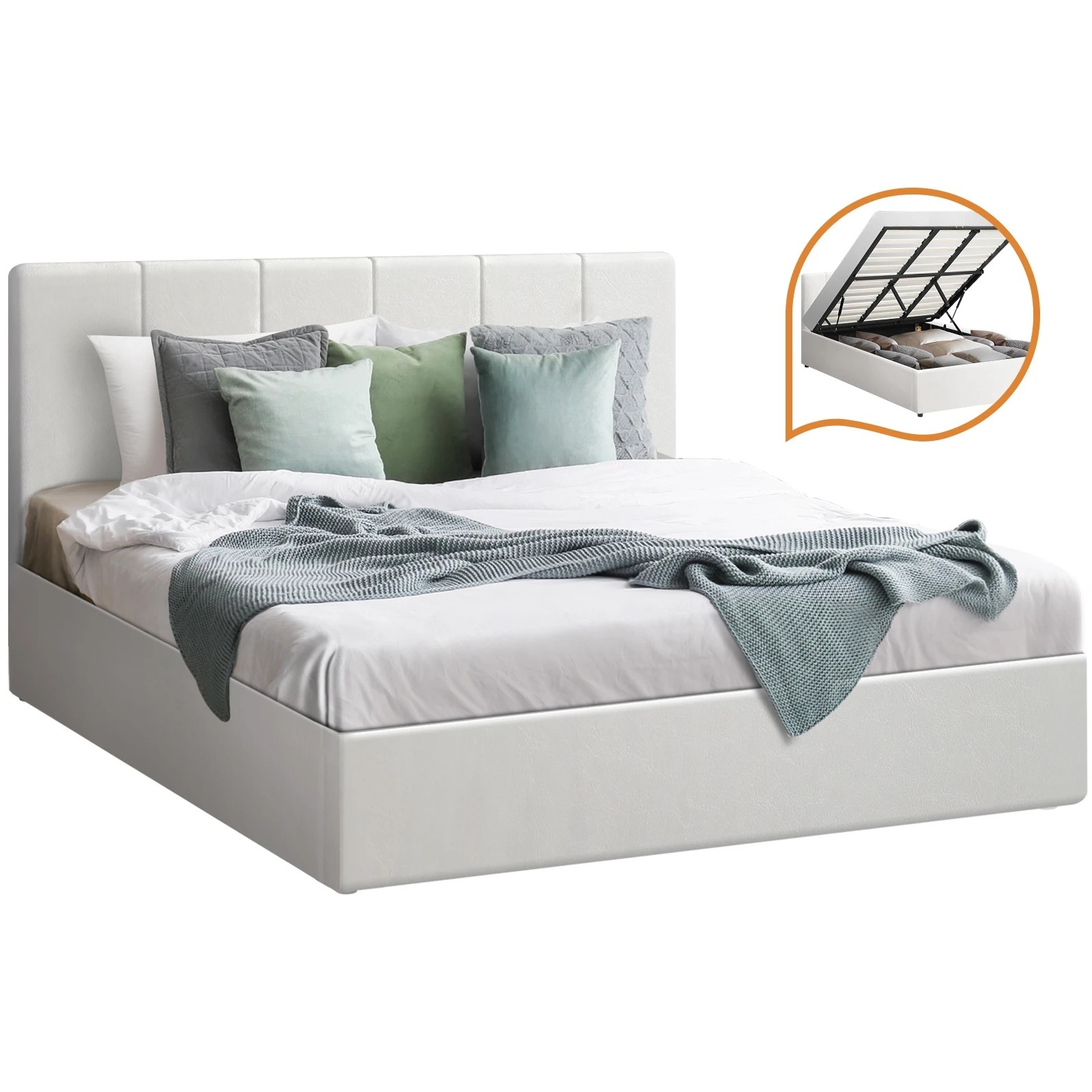 1 Oikiture King Bed Gas Lift Base With Storage Bed Frame
 - White, 1 of 10