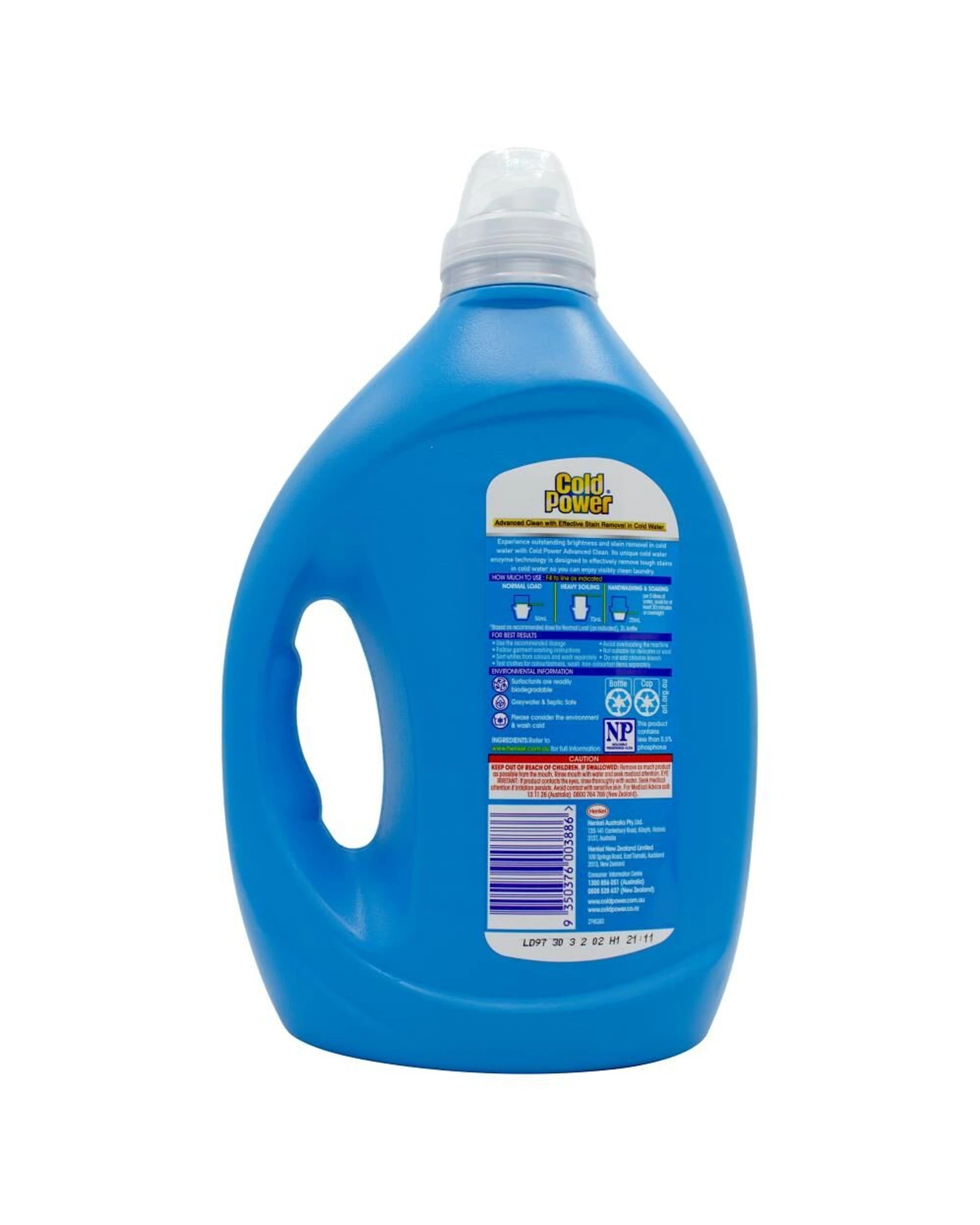 3 COLD POWER 2PK Cold Power 2L Laundry Liquid Front Top Loader Advanced Clean Lemon Fresh - Blue, 3 of 4