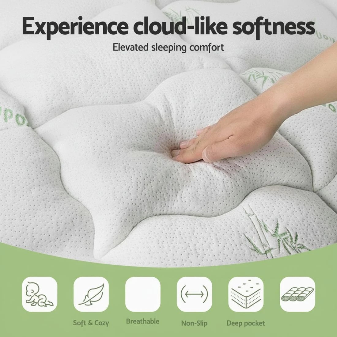 7 Giselle Bedding 1500GSM Pillowtop Mattress Topper Bamboo Mattress Pad for Back Pain Relief Washable - White, 7 of 9