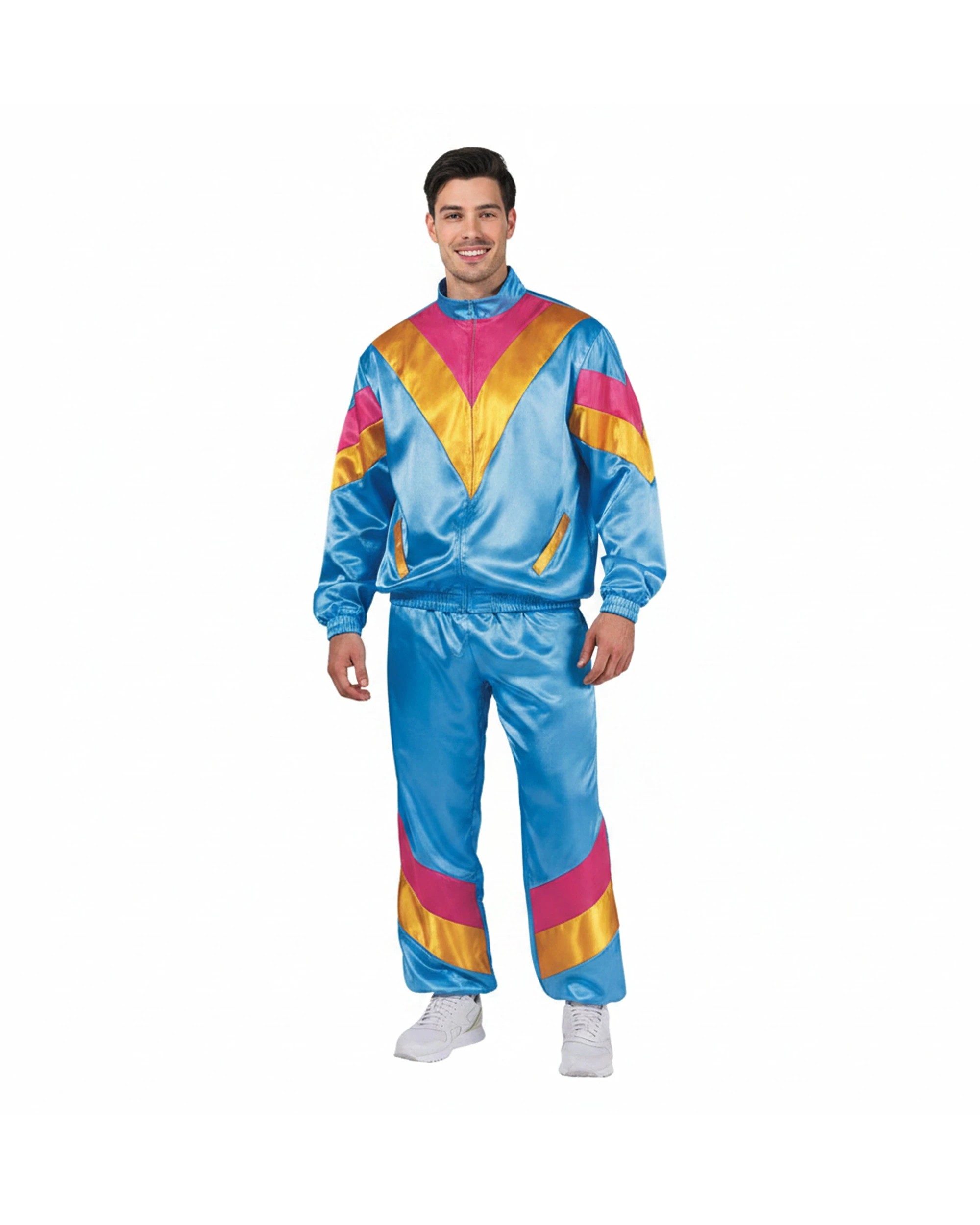 1 JD Party Mens 80s Costume Satin Geometric Jacket And Pants Set S/M - Blue, 1 of 1