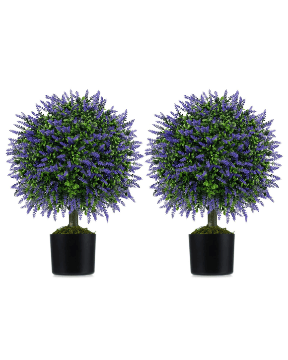 Costway 2x 58cm Artificial Lavender Topiary Ball Trees Fake Boxwood Potted Decorative