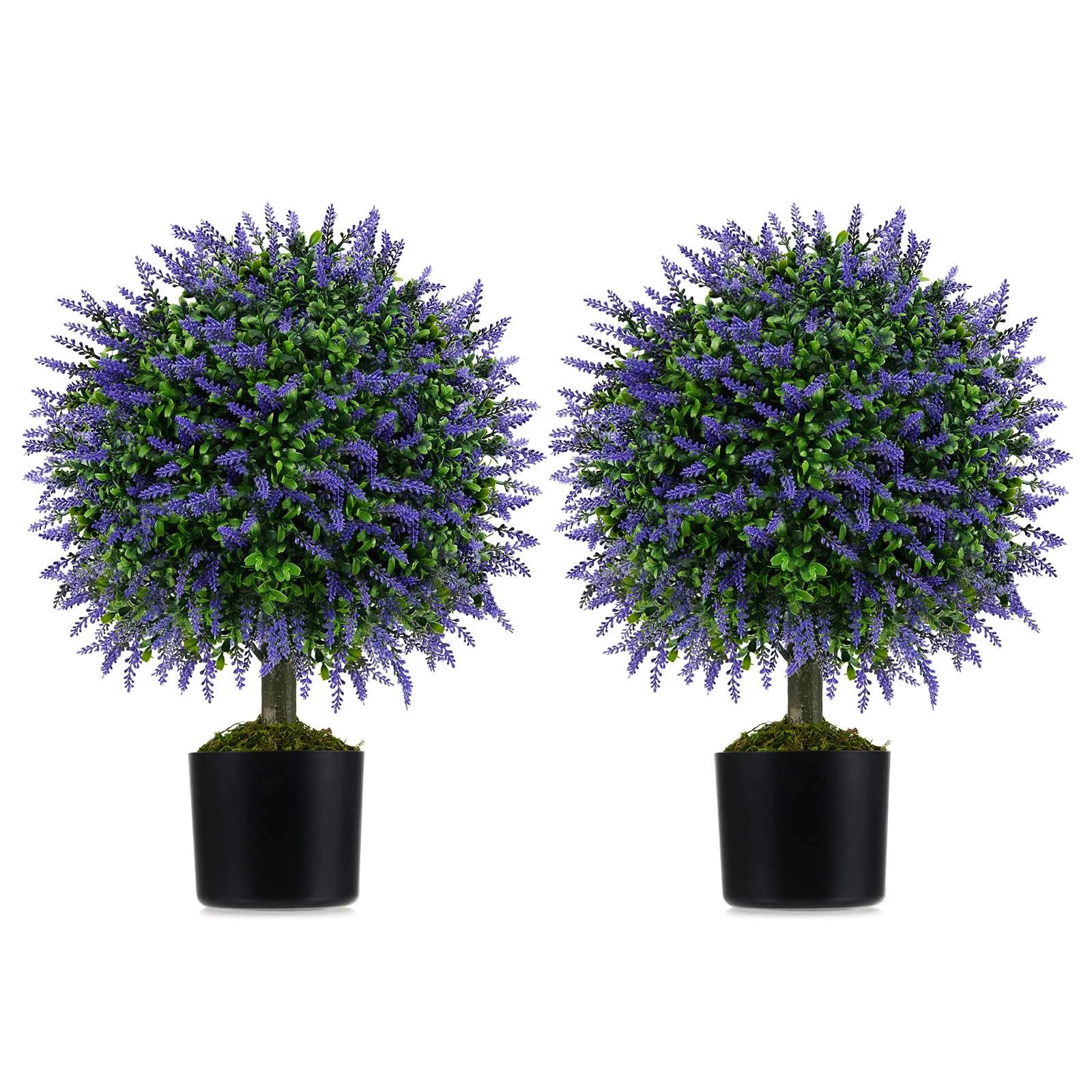1 Costway 2x 58cm Artificial Lavender Topiary Ball Trees Fake Boxwood Potted Decorative, 1 of 1