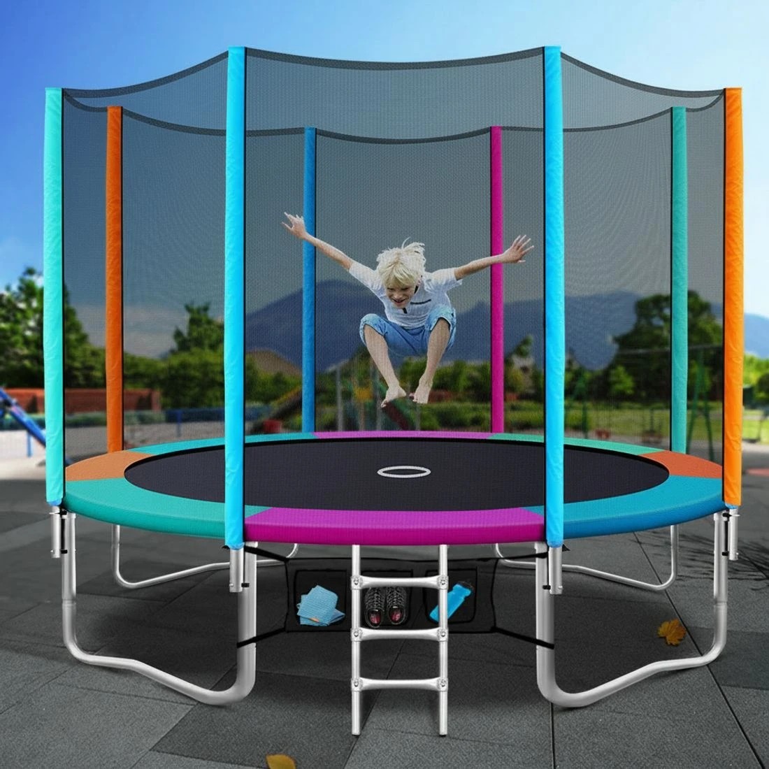7 Everfit 12FT Trampoline for Kids w/ Ladder Enclosure Safety Net Pad Gift Round - Multi, 7 of 8