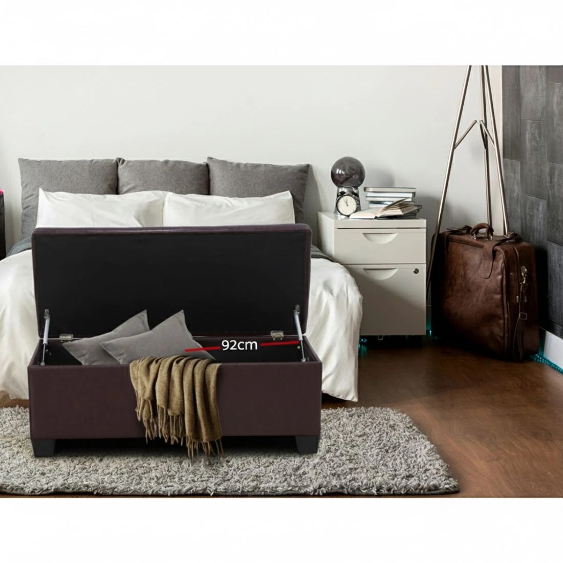 4 Artiss Storage Ottoman Blanket Box 97cm Leather - Brown, 4 of 8