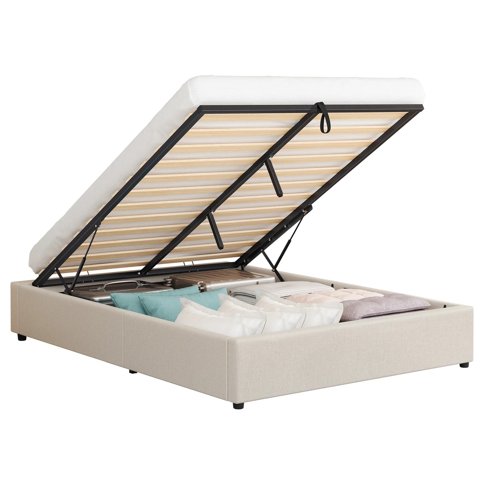 1 Alfordson Bed Frame Queen Size Gas Lift Storage Mattress Base Barlow - Beige, 1 of 10