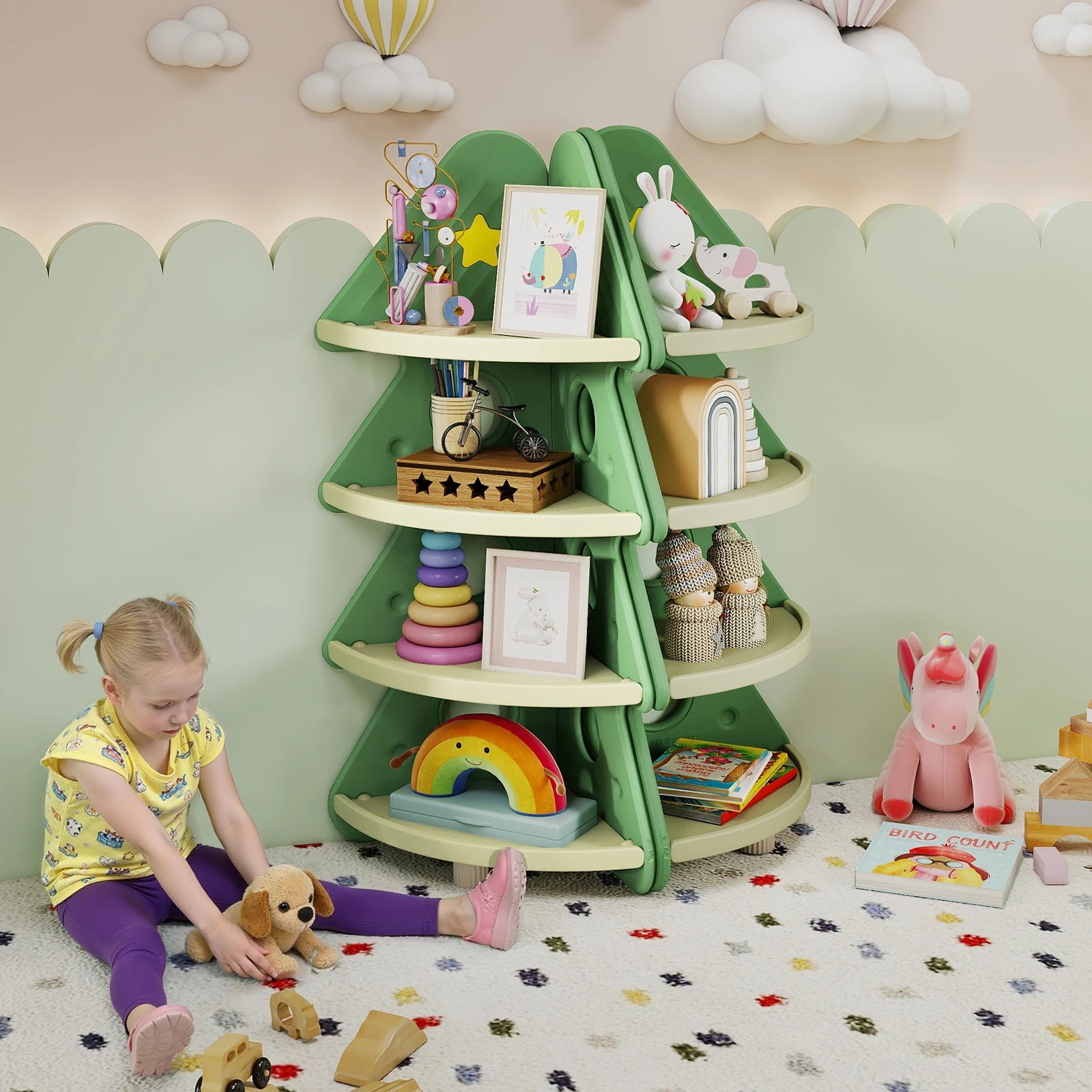 3 Costway Christmas Tree Bookcase 4-Tier Corner Display Shelf - Green, 3 of 3