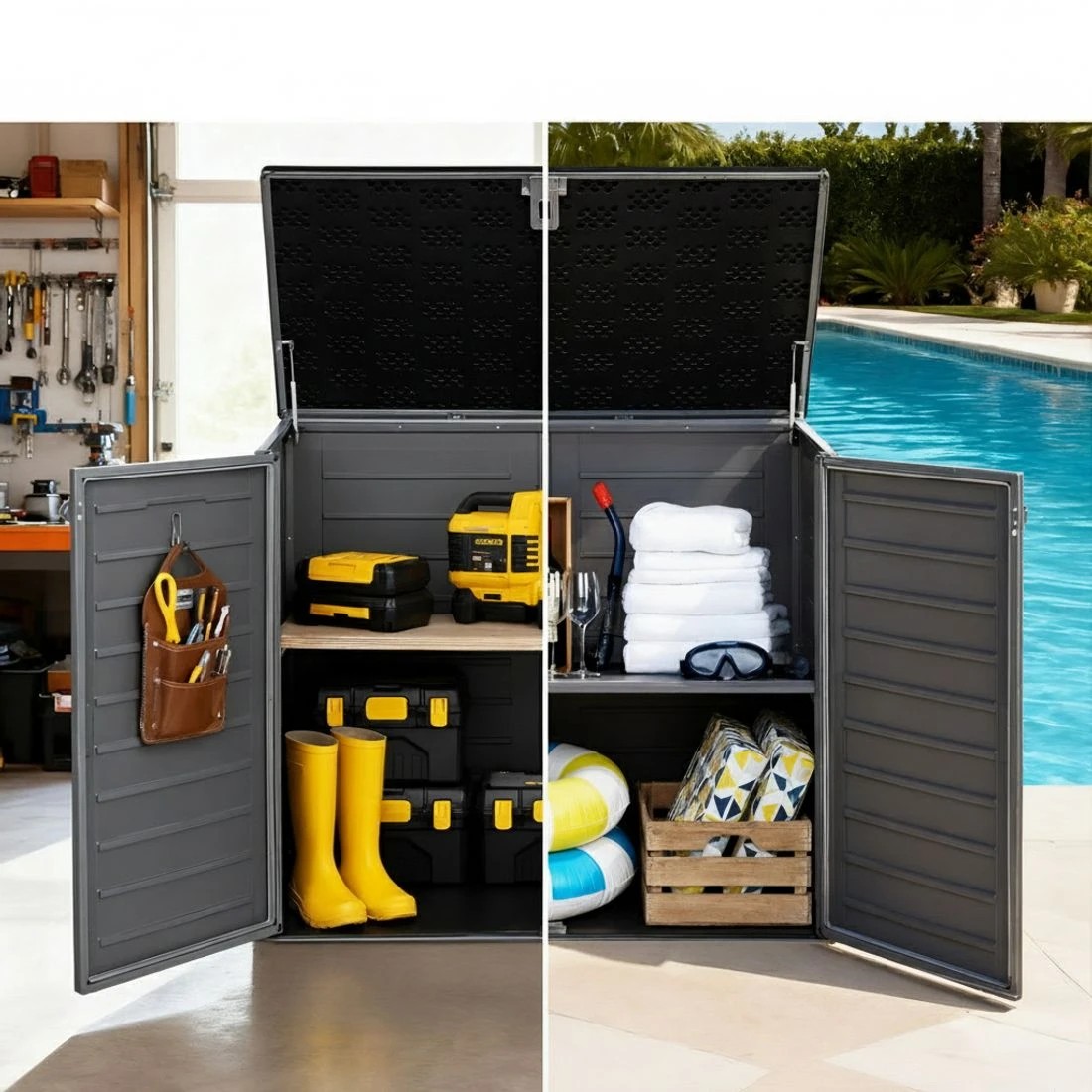 7 Gardeon Outdoor Storage Box 1170L Container Lockable Cabinet Tool Organizer Shed - Grey, 7 of 7