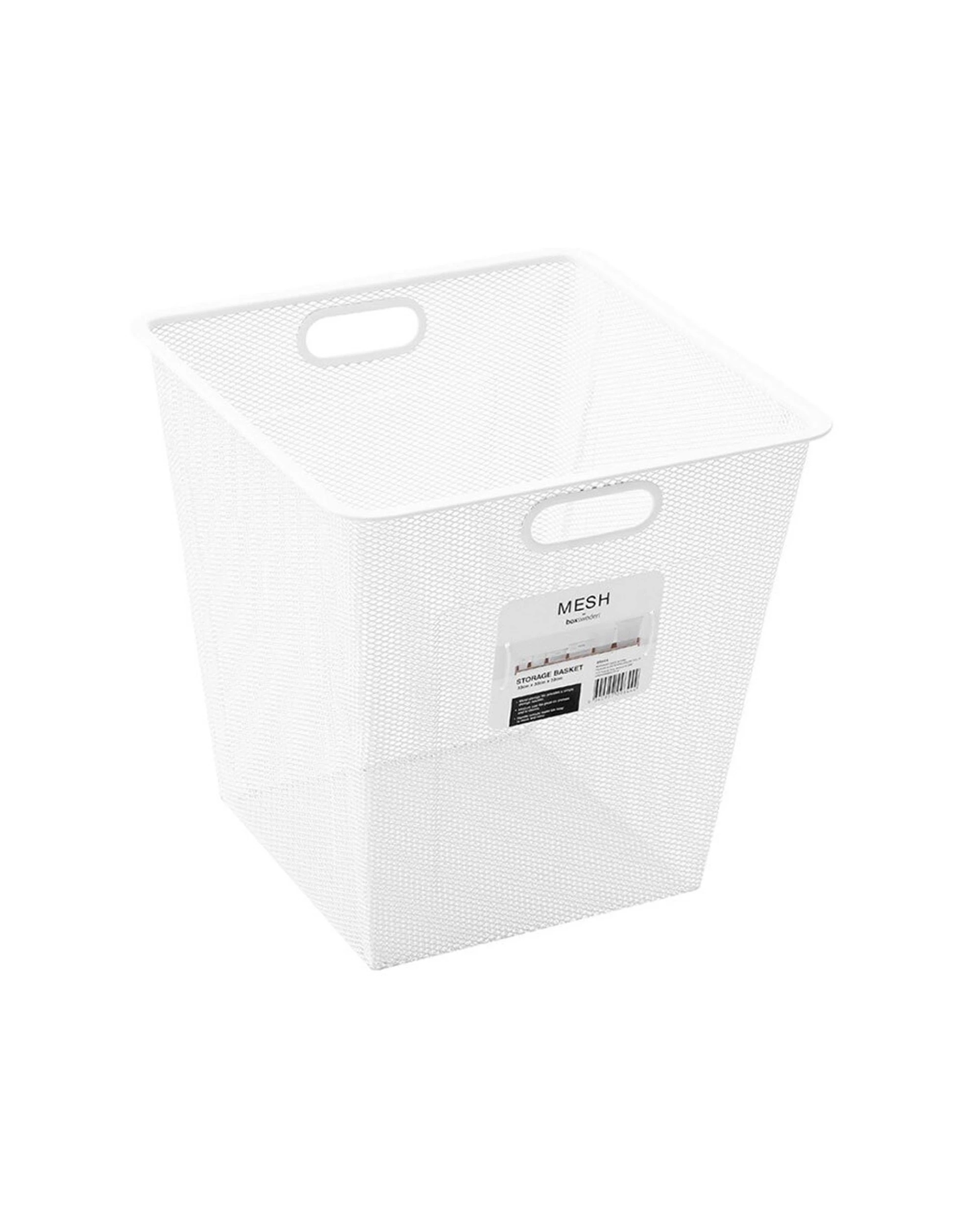 3 BOXSWEDEN Mesh Storage Basket 33cm x 33cm 2PK Wire Handle Organiser Durable - White, 3 of 4