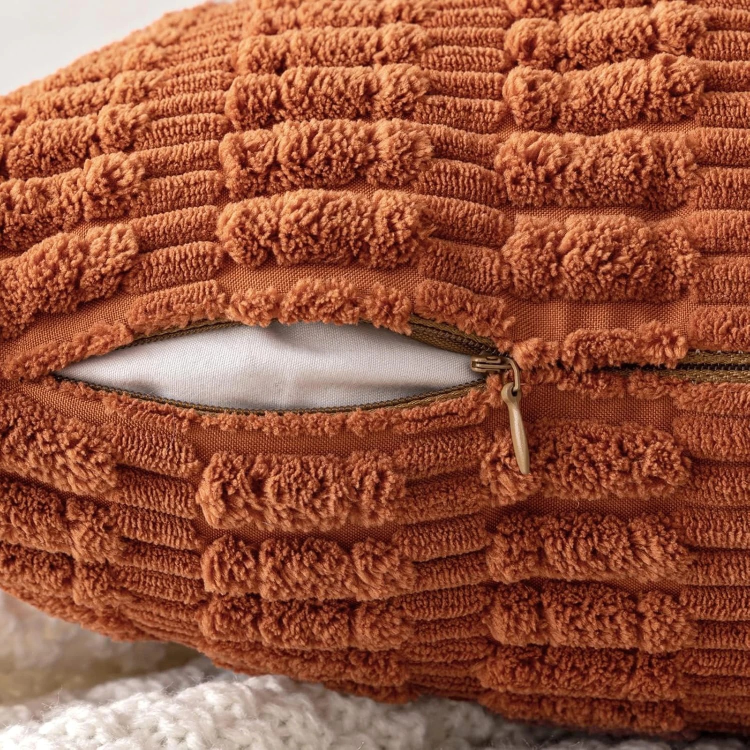 3 Gioia Casa 2-Pack Boho Striped Corduroy Cushion Covers 30x50cm - Rust, 3 of 3
