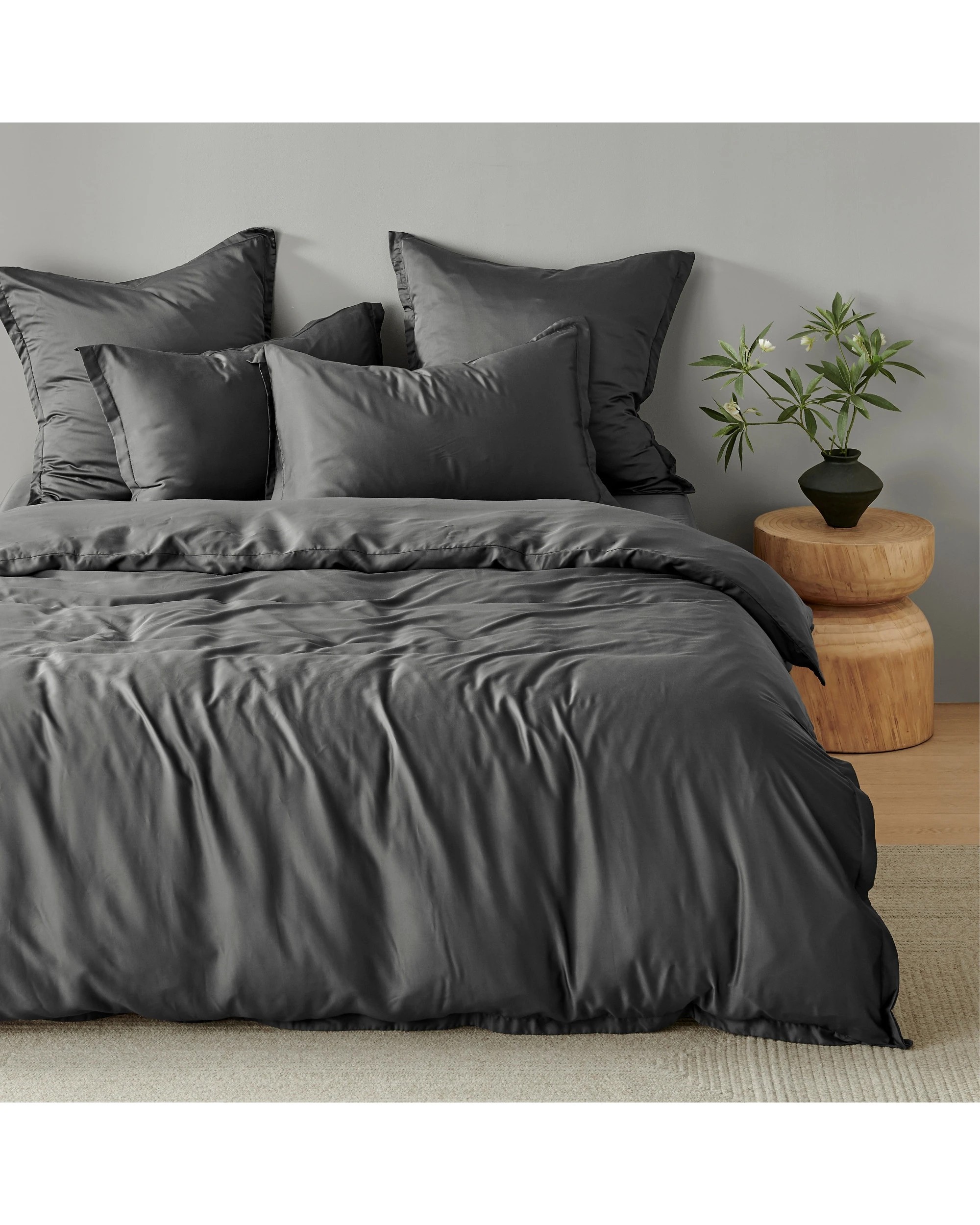 4 Natural Home 400TC 100% Bamboo Sateen Tailored European Pillowcase Twin Pack - Charcoal, 4 of 5