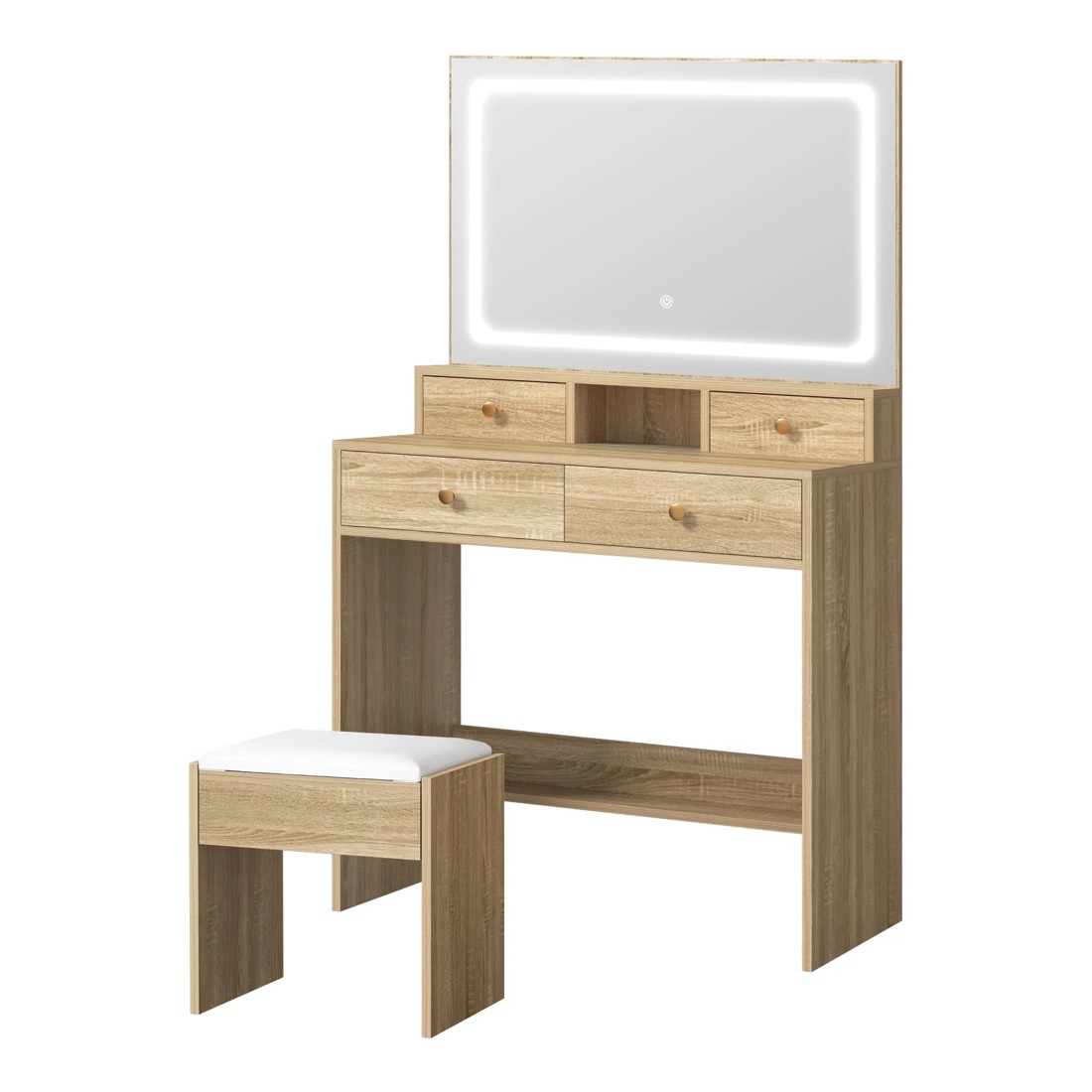 1 Oikiture Dressing Table Stool Set Led Mirror Vanity Desk With Drawers
 - Natural, 1 of 9
