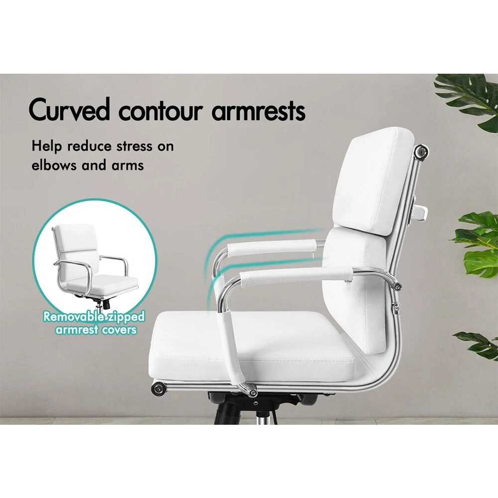 9 Alfordson Office Chair Ergonomic Paddings Executive Computer Work Seat Mid Back - White, 9 of 10