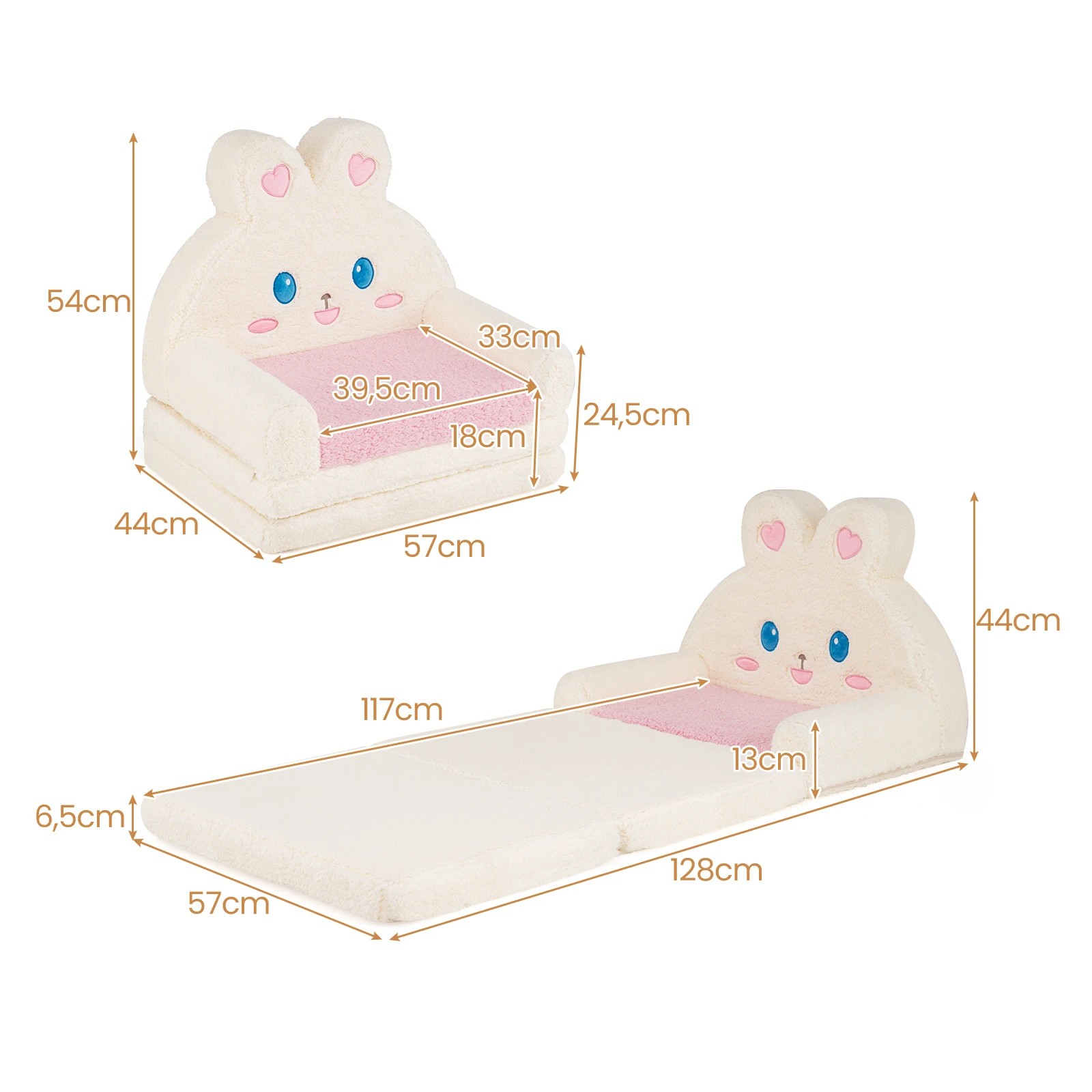 4 Costway Kids Sofa 2-in-1 Convertible Couch Lounger Foldable Chair w/Cover Bunny Pattern - Pink, 4 of 5