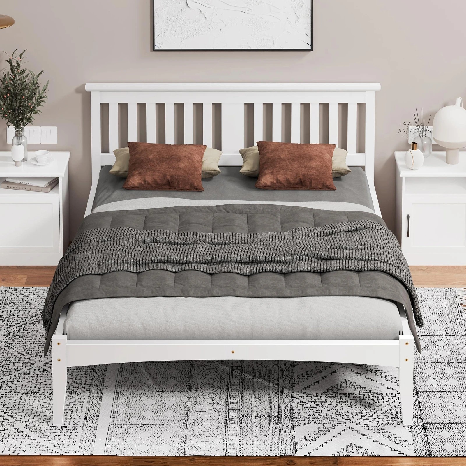 2 Alfordson Bed Frame Wooden Timber Double Size Mattress Base Platform Elgin - White, 2 of 10