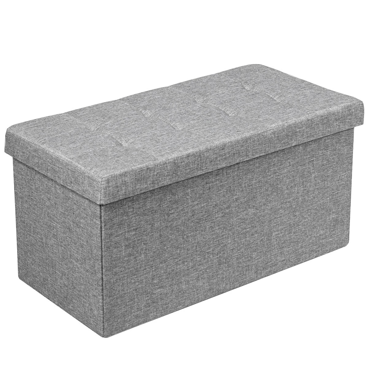 1 Costway Foldable Storage Ottoman Bench Fabric Footrest Stool Collapsible Storage Box - Grey, 1 of 3